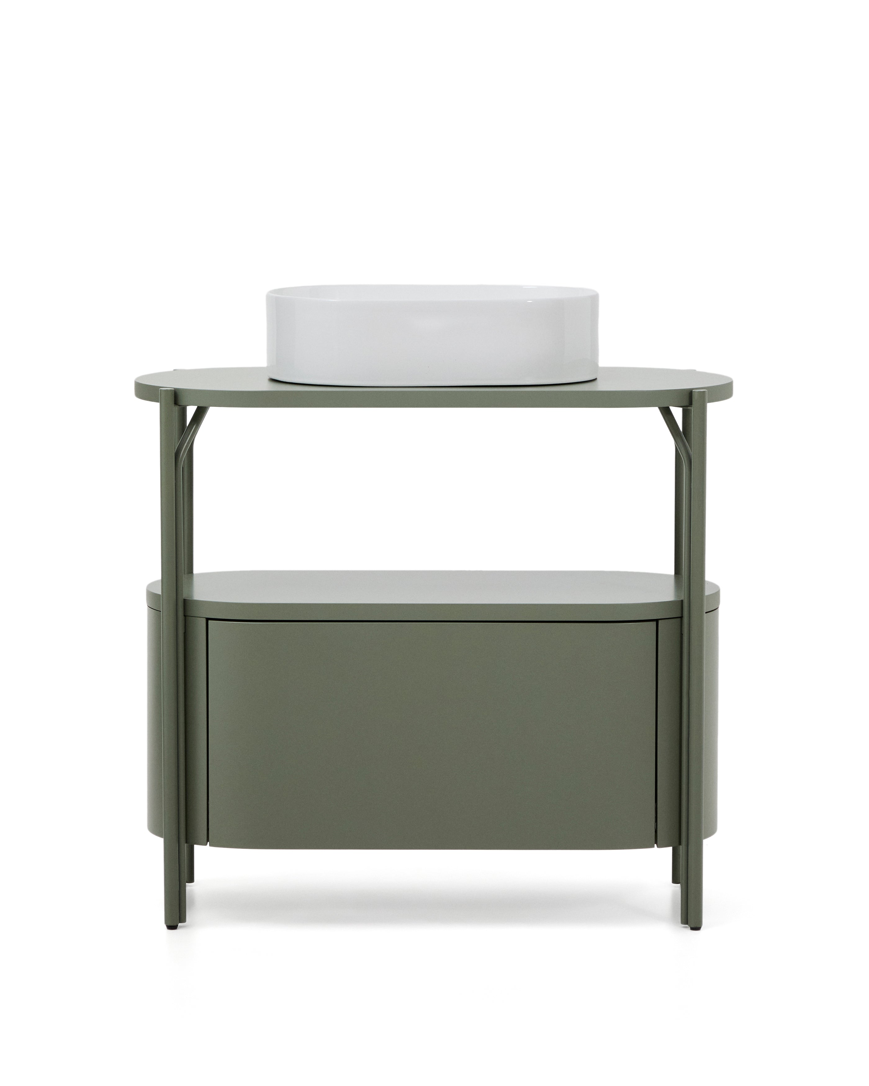 Arely bathroom vanity unit with steel structure and green lacquered MDF 90 x 40cm - Product Image