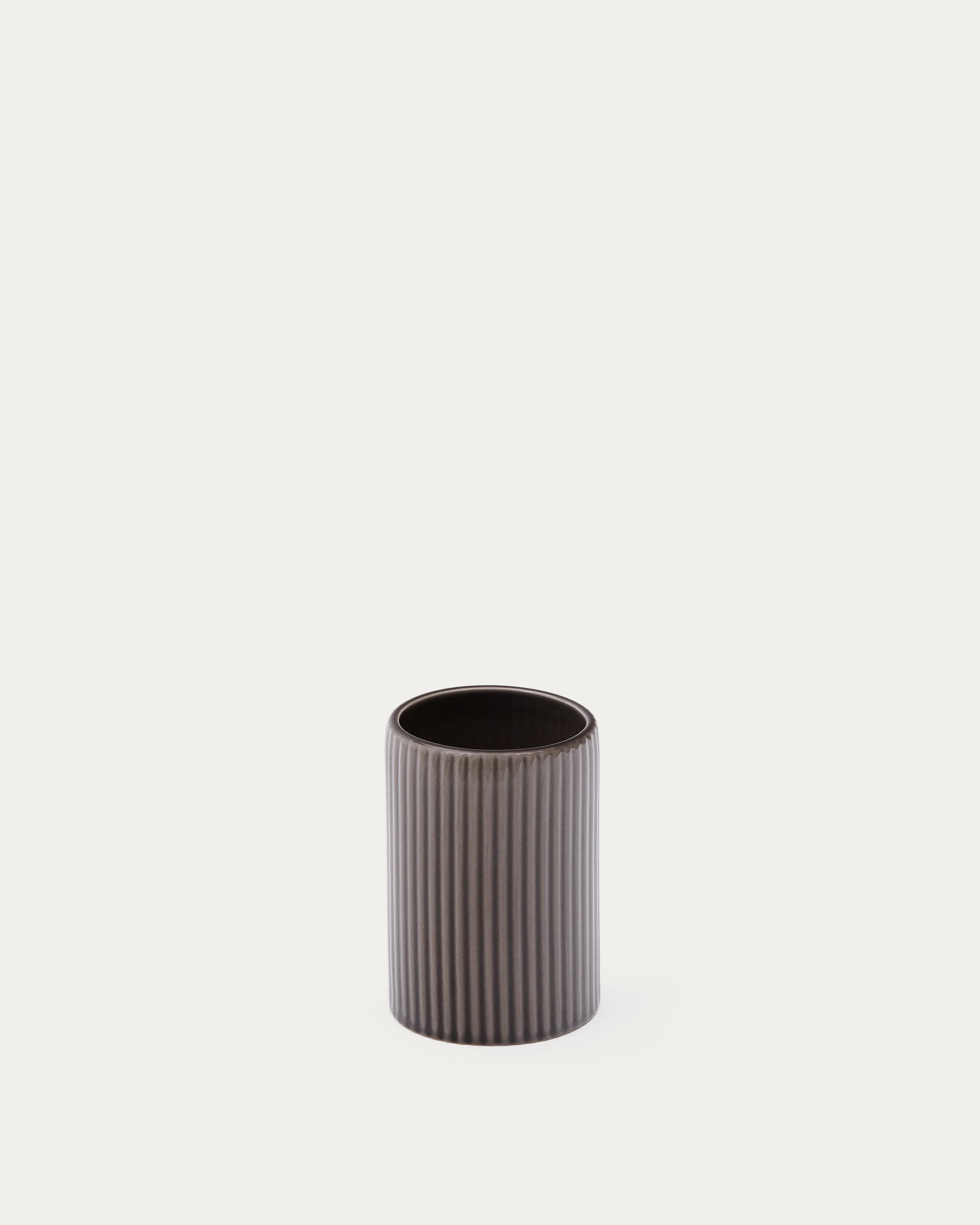Selime brown stoneware toothbrush holder - Product View