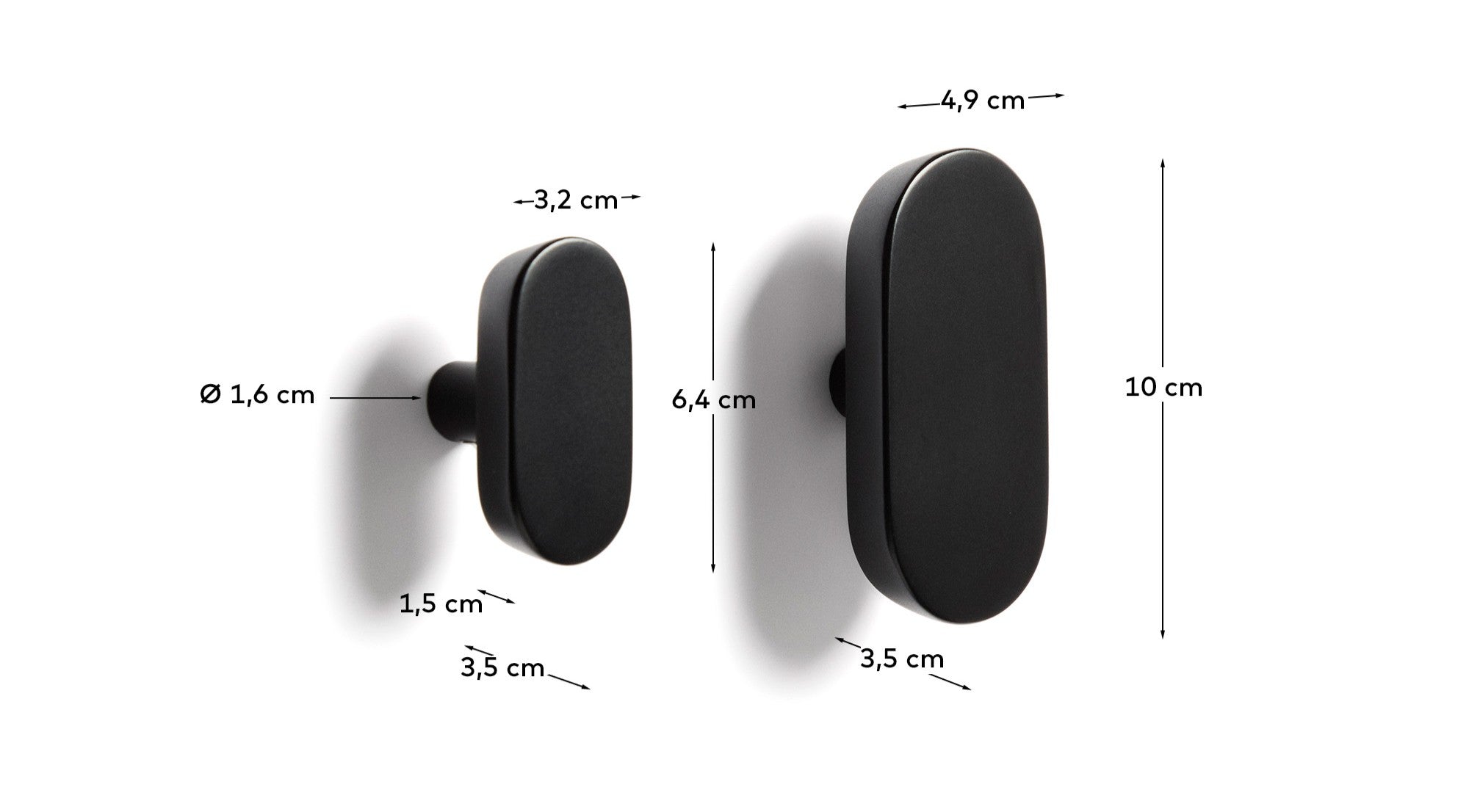 Arely set of 2 solid beech wood hangers with black lacquer finish 6.5 cm/10 cm - Measurements