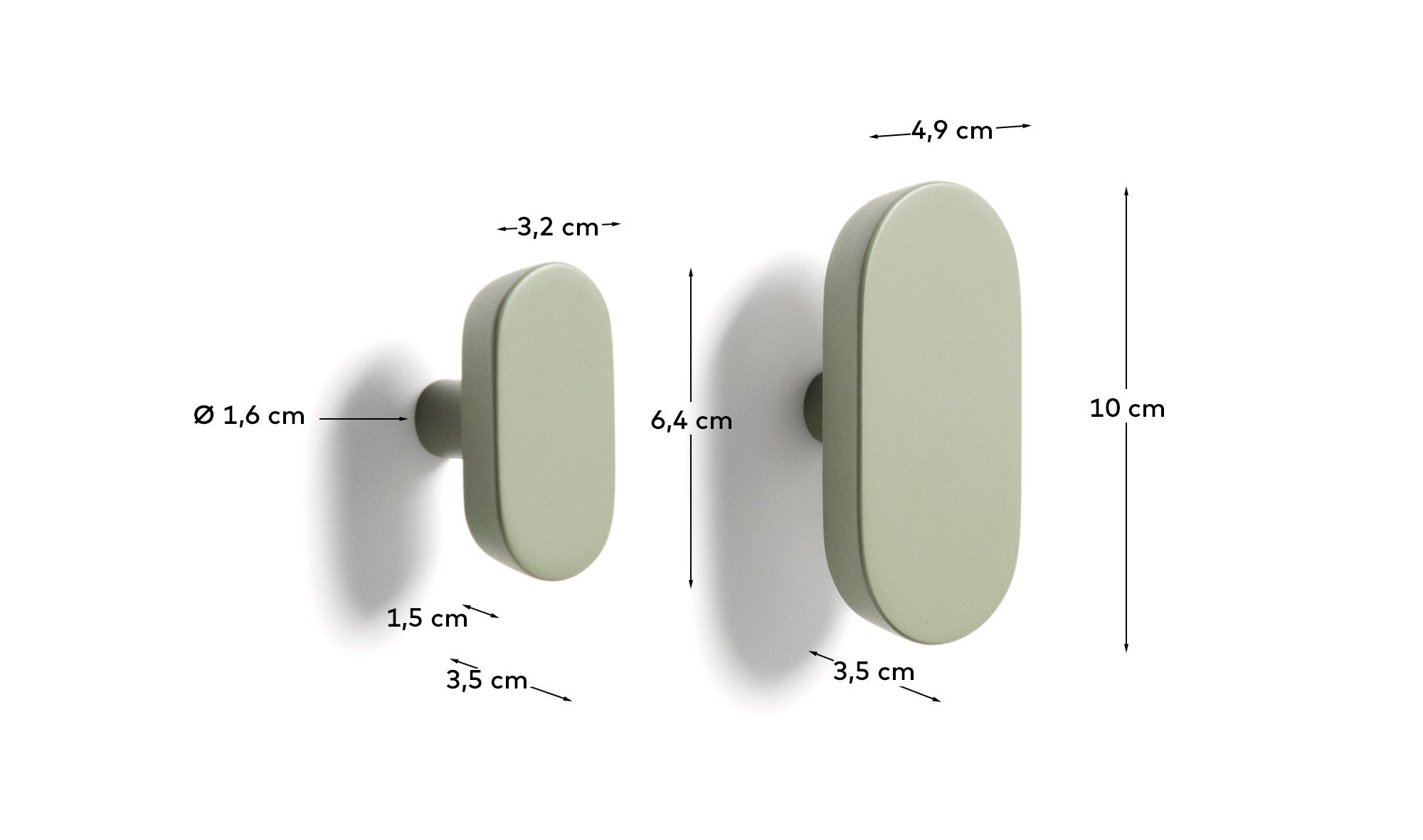 Arely set of 2 solid beech wood hangers with green lacquer finish 6.5 cm/10 cm - Measurements