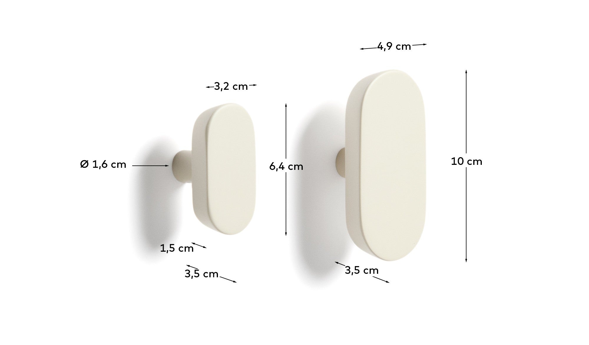 Arely set of 2 solid beech wood hangers with beige lacquer finish 6.5 cm/10 cm - Measurements