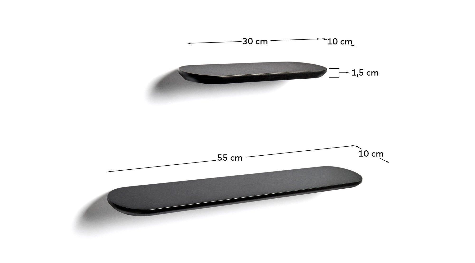 Arely set of 2 MDF shelves with black lacquer finish 35 cm/55 cm - Measurements