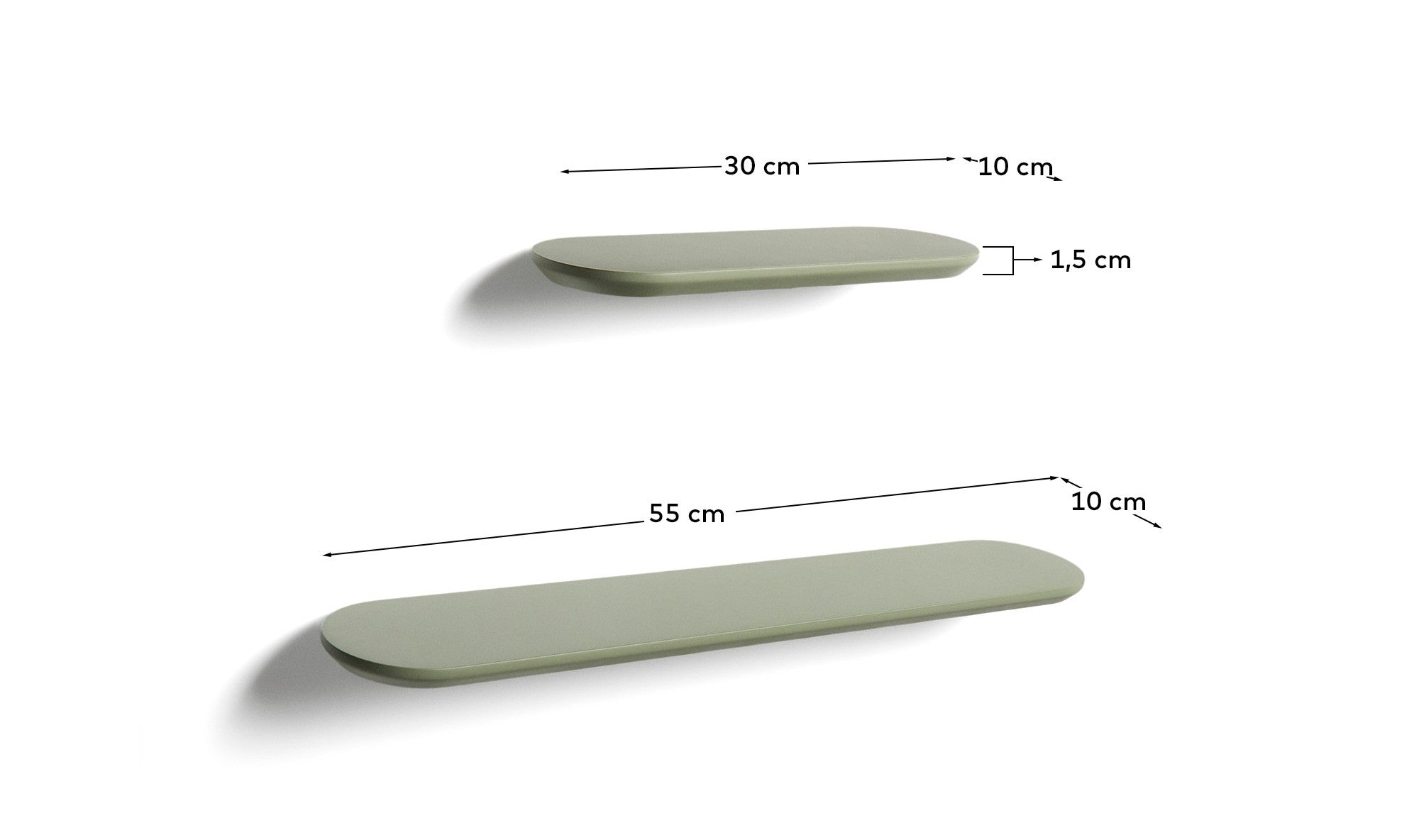 Arely set of 2 shelves in MDF with green lacquer finish 35 cm/55 cm - Measurements