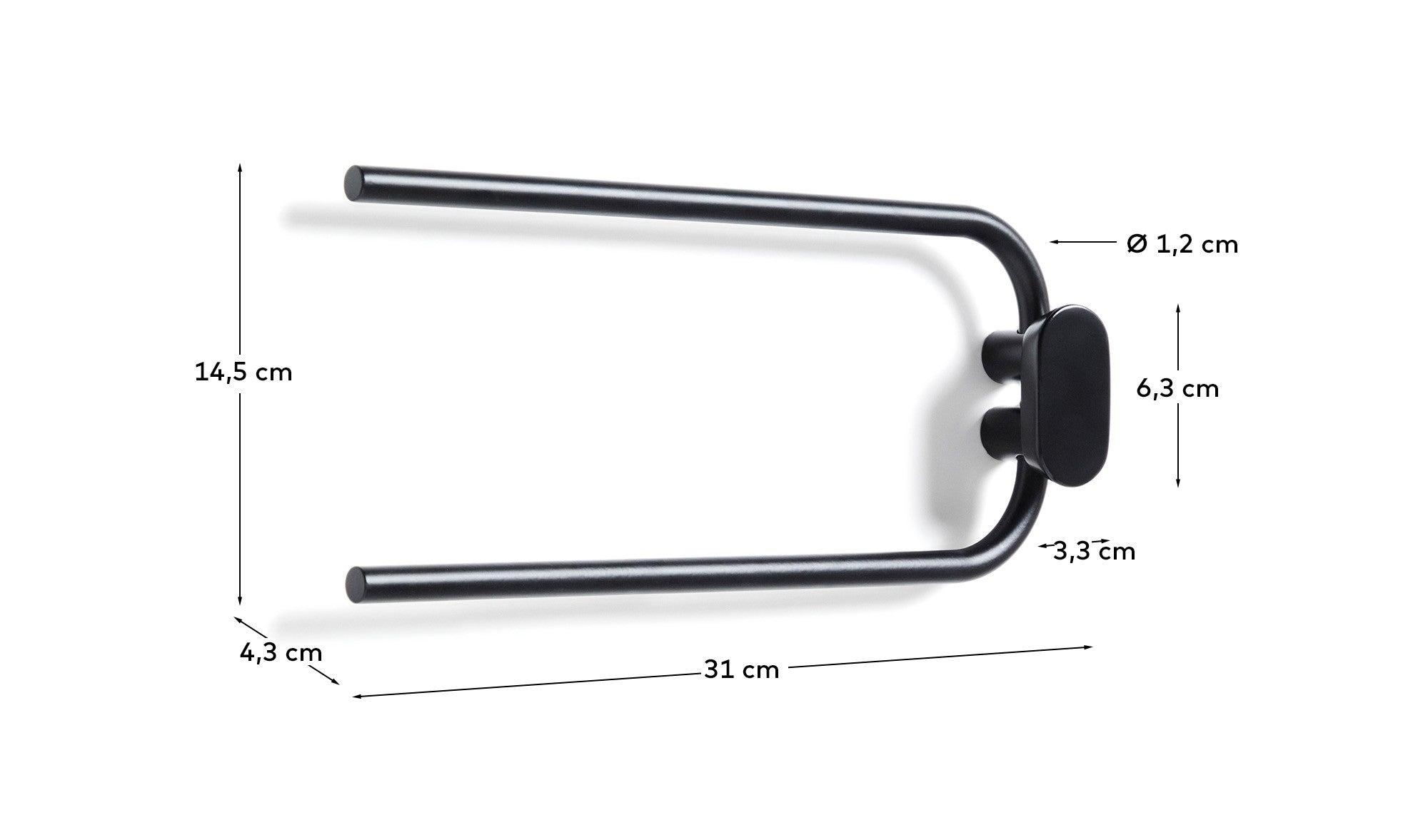 Black metal Arely twin-handle towel rail - Measurements