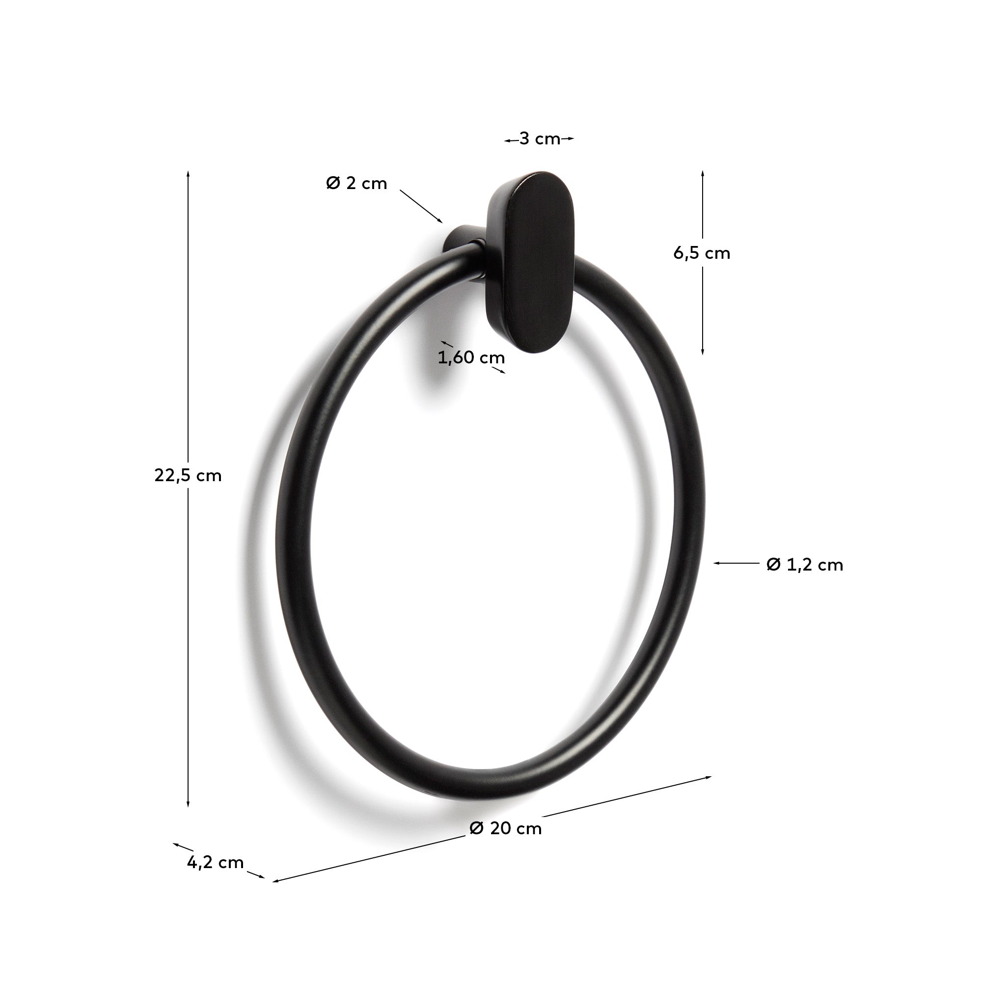 Black metal Arely towel ring - Measurements