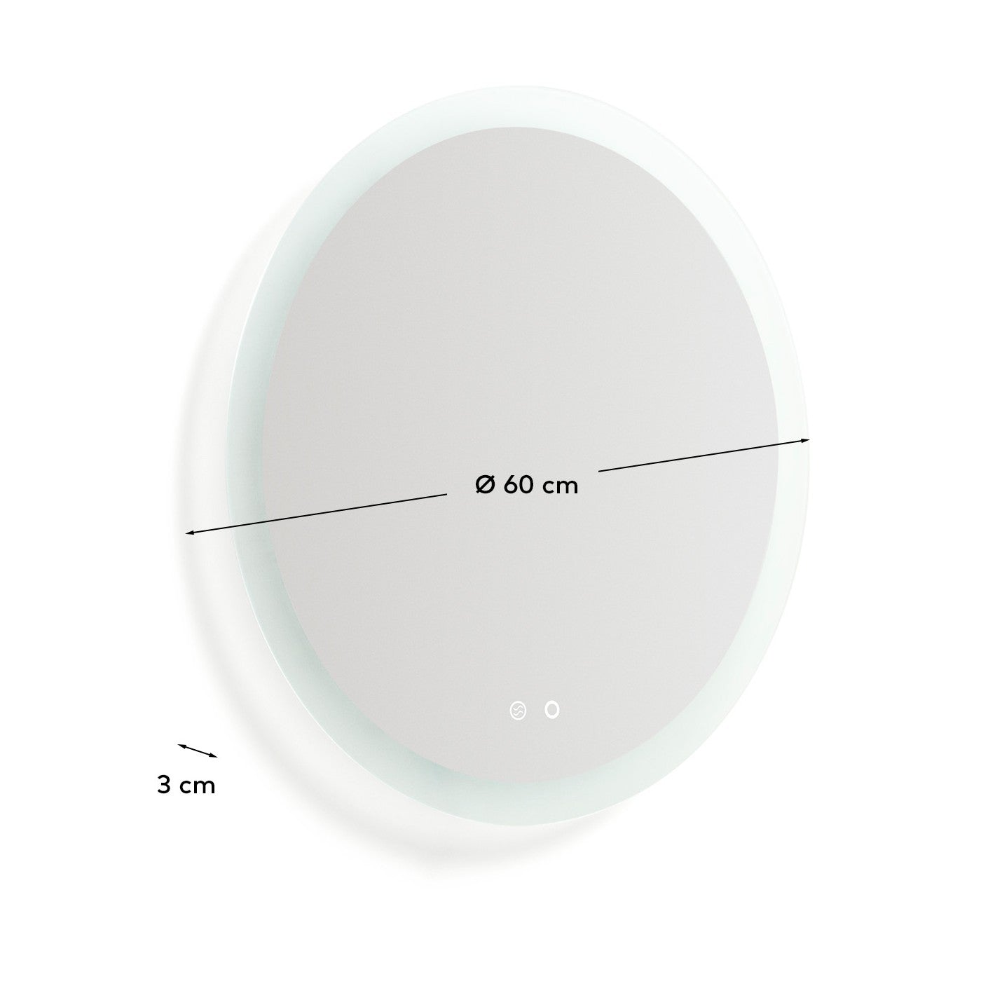 Mervi round bathroom mirror with LED light and anti-fog Ø 60cm - Measurements