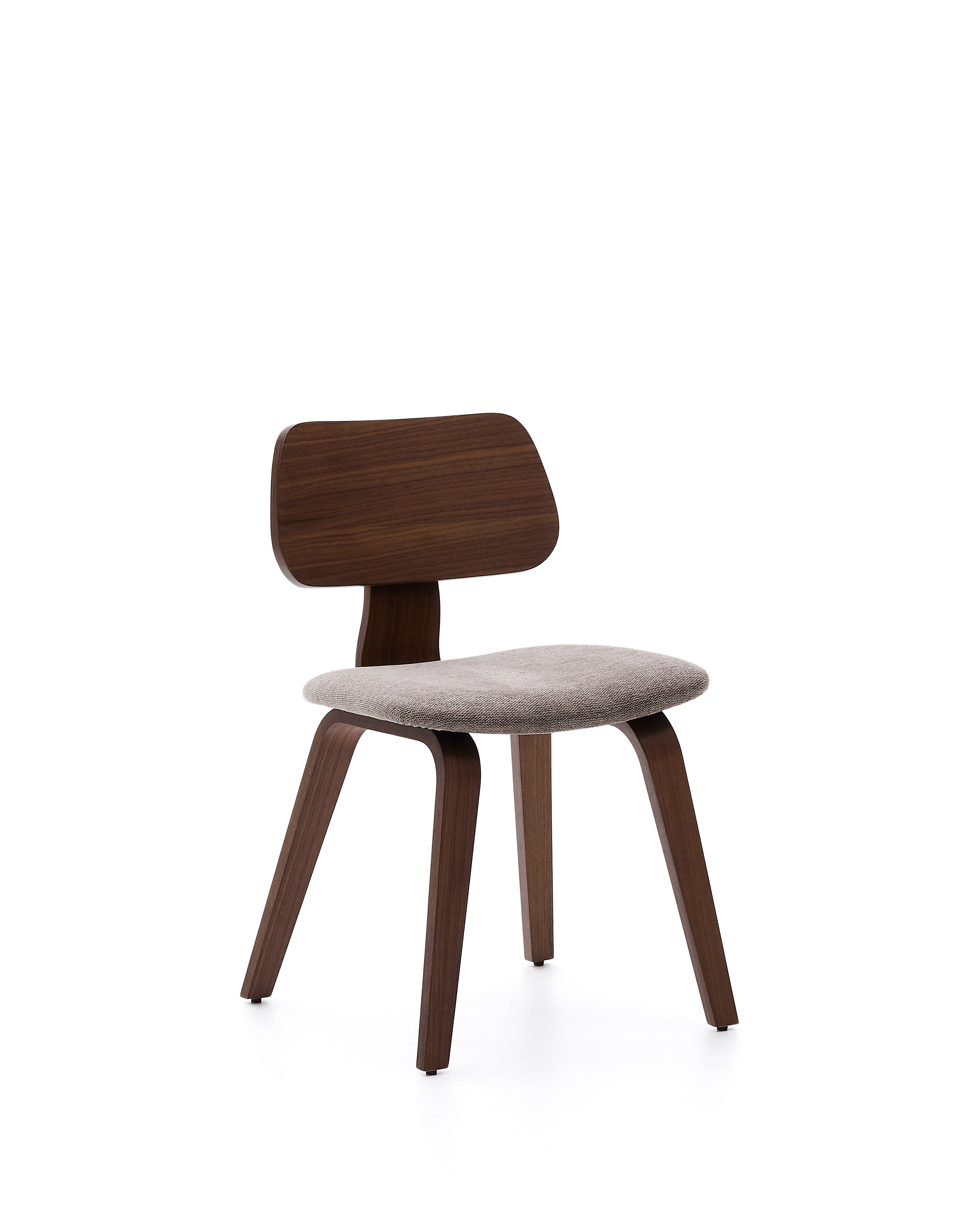 Gena chair in walnut veneer and beige chenille - Product Image