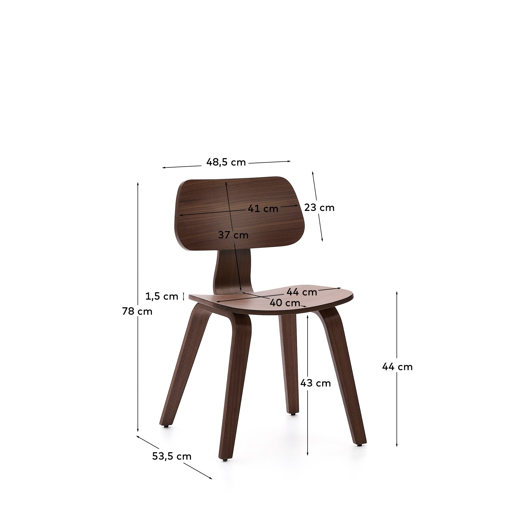 Gena chair in walnut veneer - Measurements