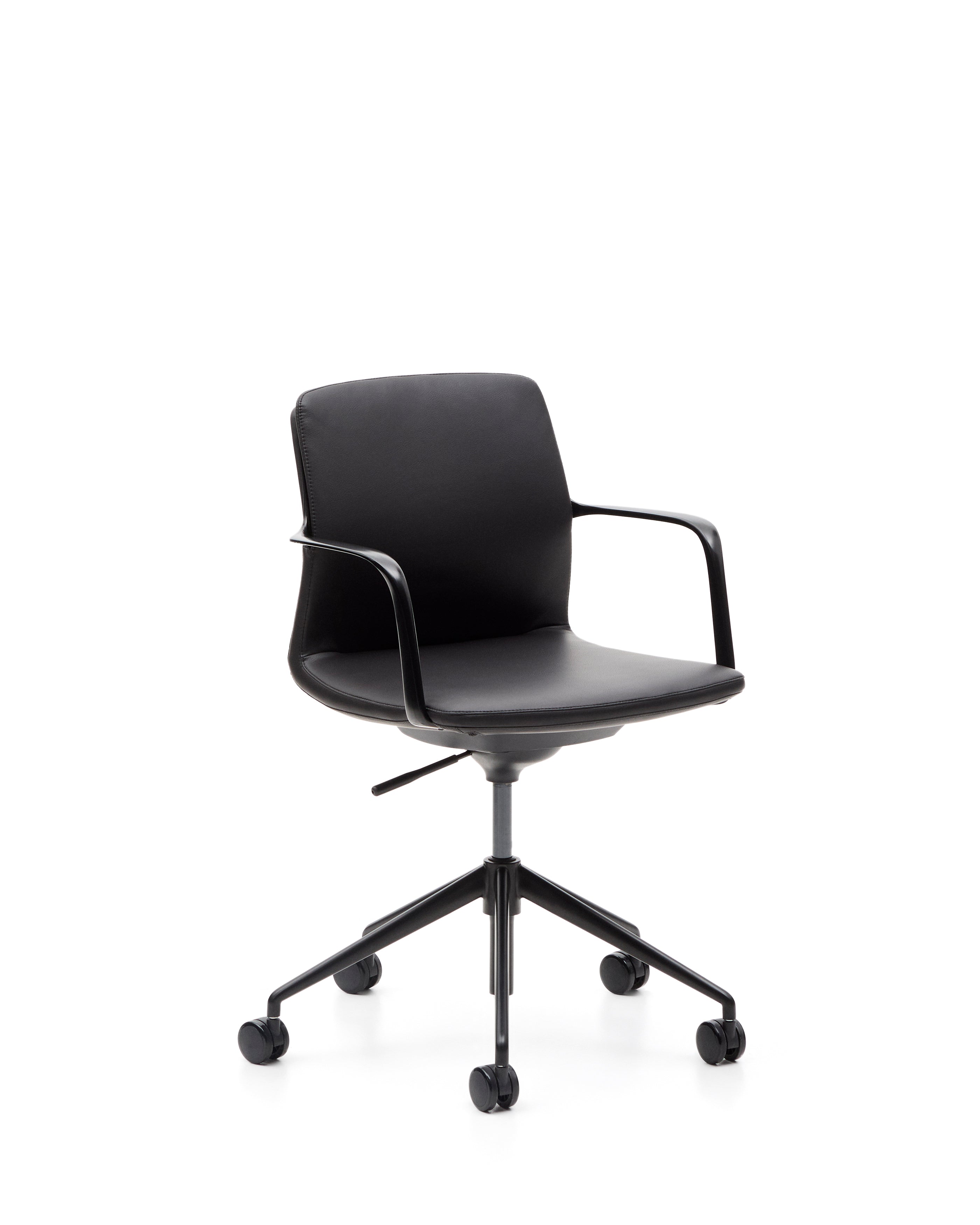Nerlan desk chair in black faux leather with a black aluminium frame - Product Image
