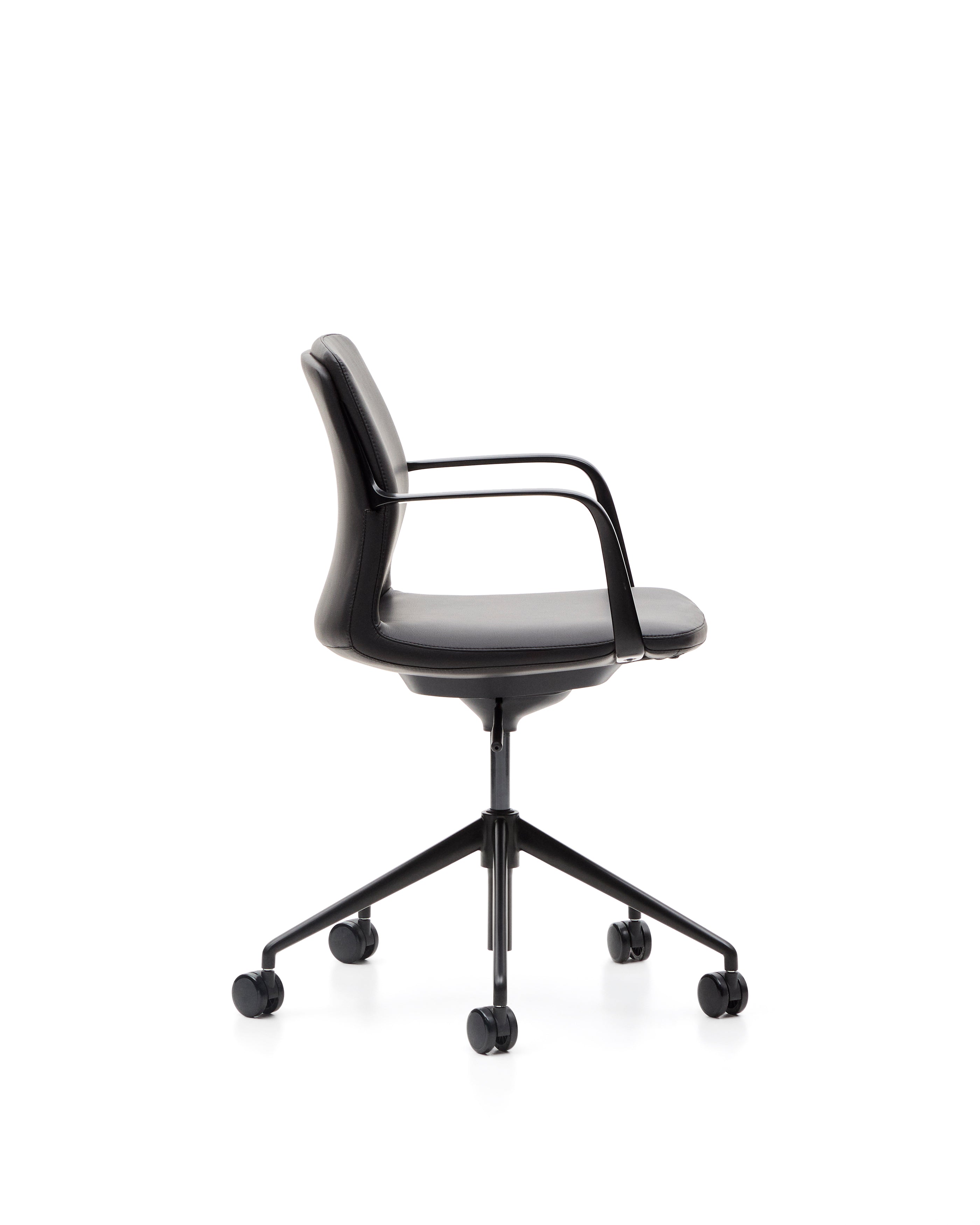 Nerlan desk chair in black faux leather with a black aluminium frame - Product Image