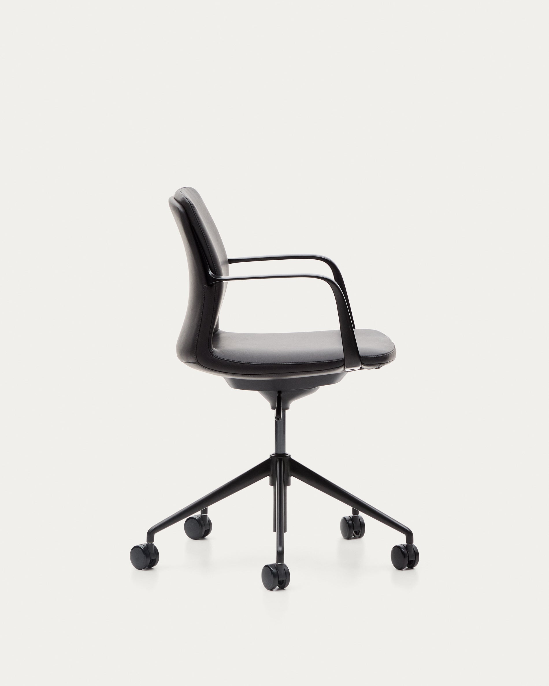 Nerlan desk chair in black faux leather with a black aluminium frame - Product View