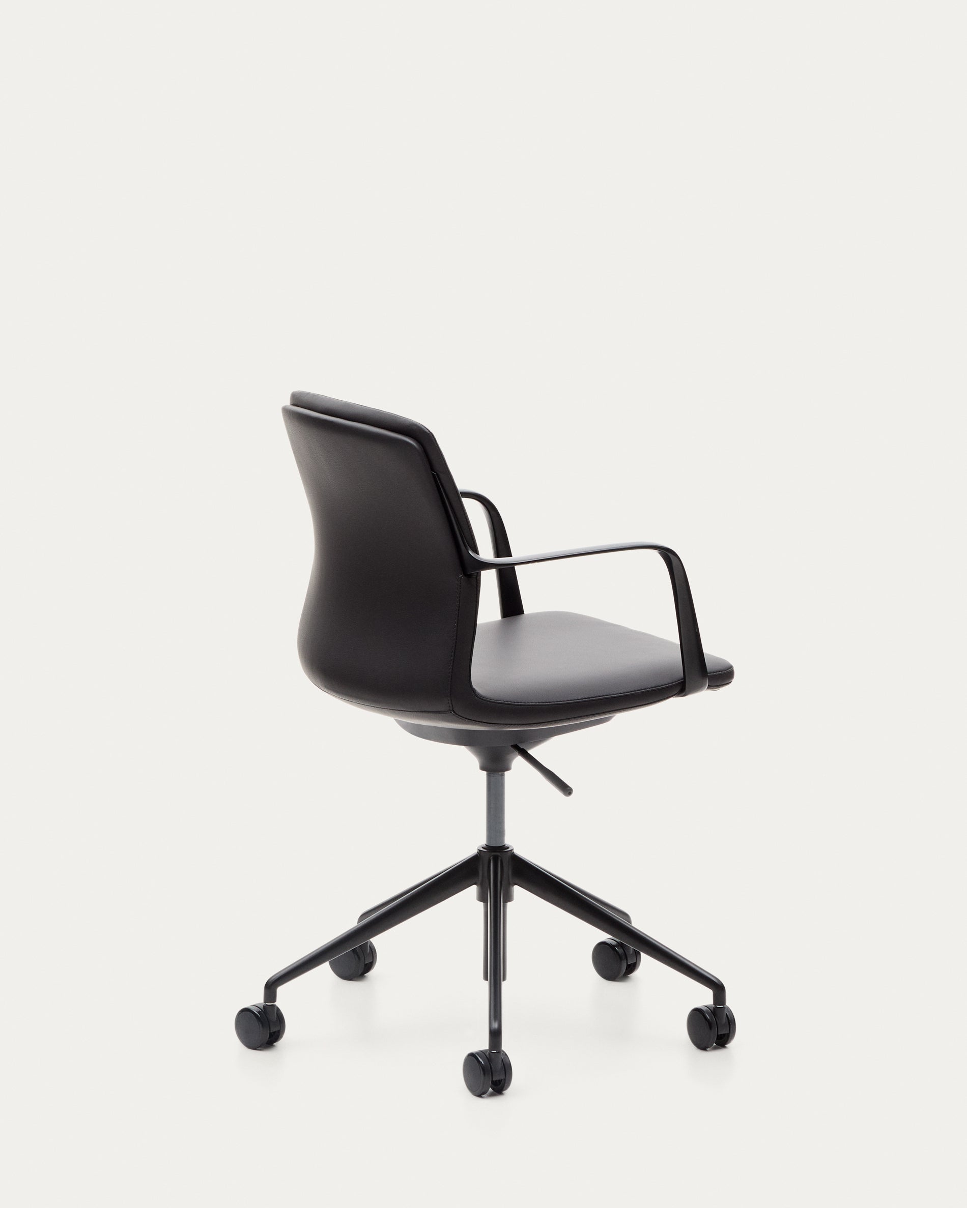 Nerlan desk chair in black faux leather with a black aluminium frame - Product View