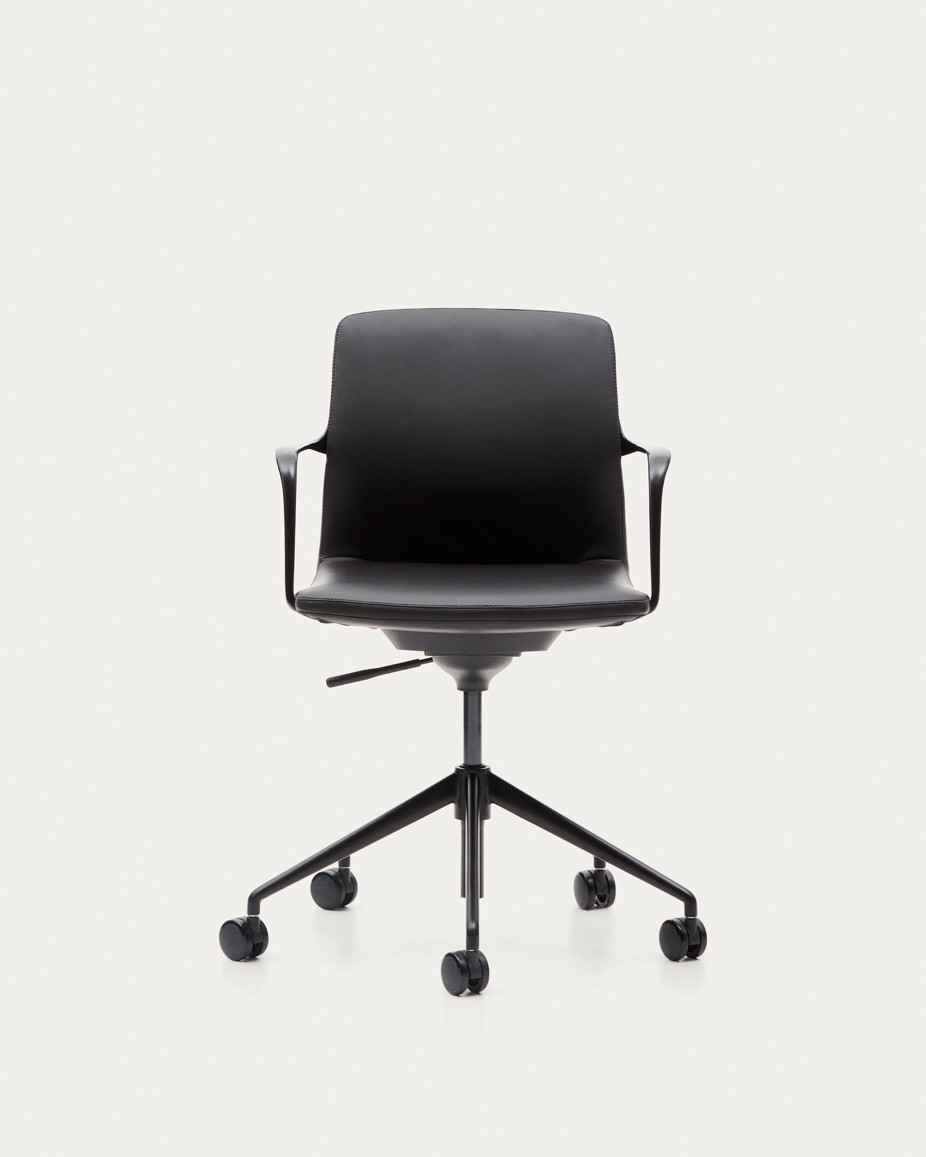 Nerlan desk chair in black faux leather with a black aluminium frame - Product View