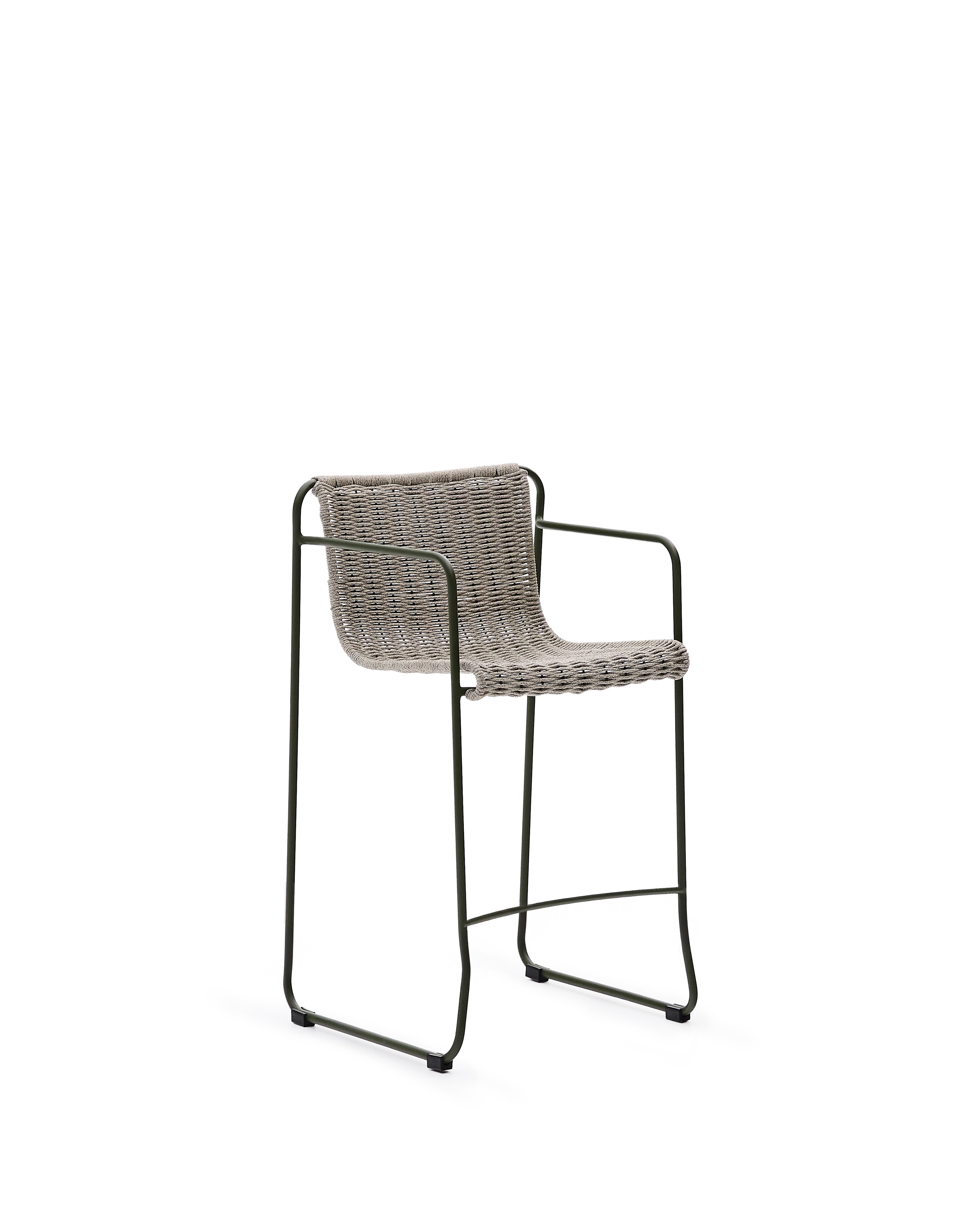 Maurina stool in green galvanised steel and ecru and grey rope cord 64,5cm - Product Image