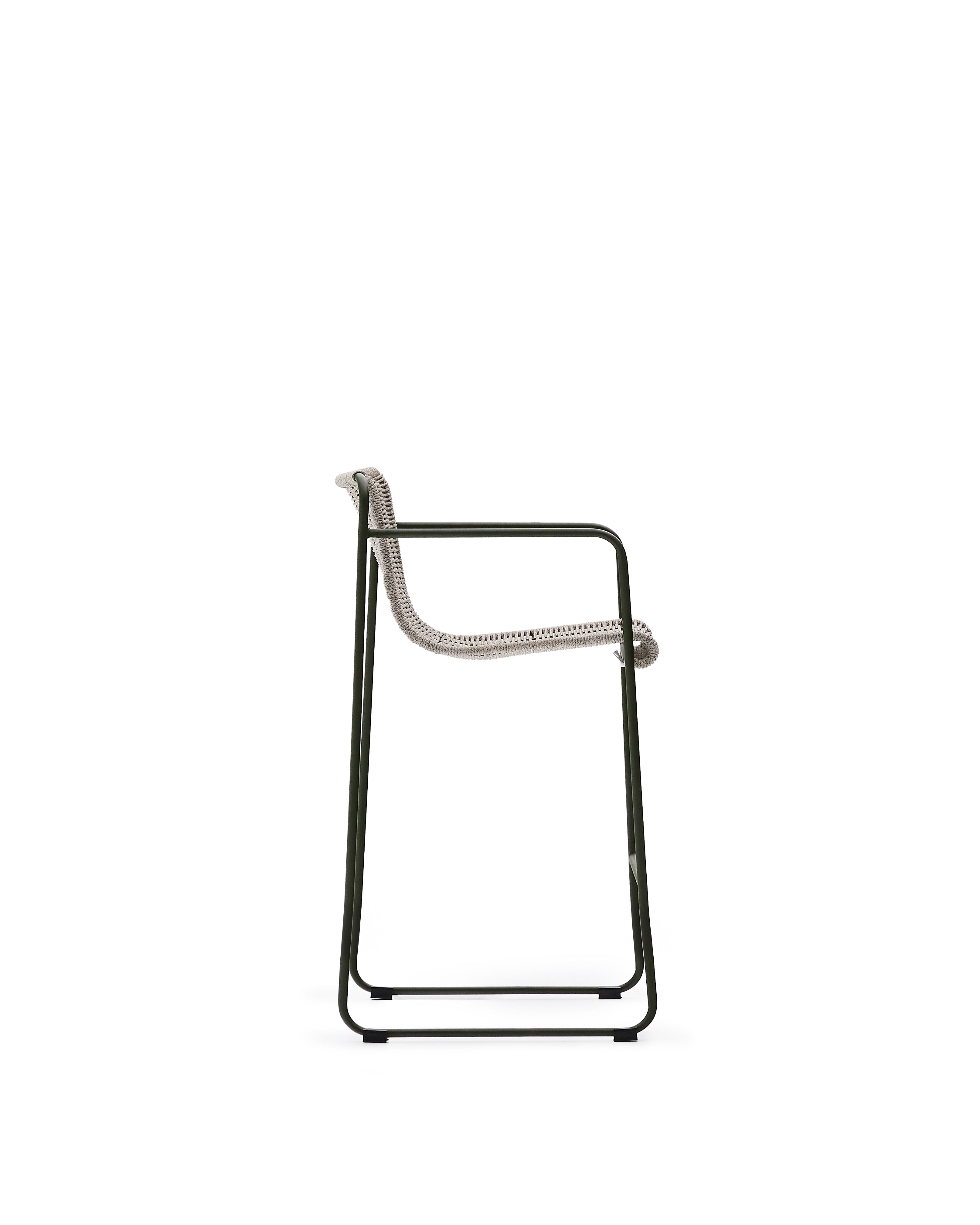 Maurina stool in green galvanised steel and ecru and grey rope cord 64,5cm - Product Image
