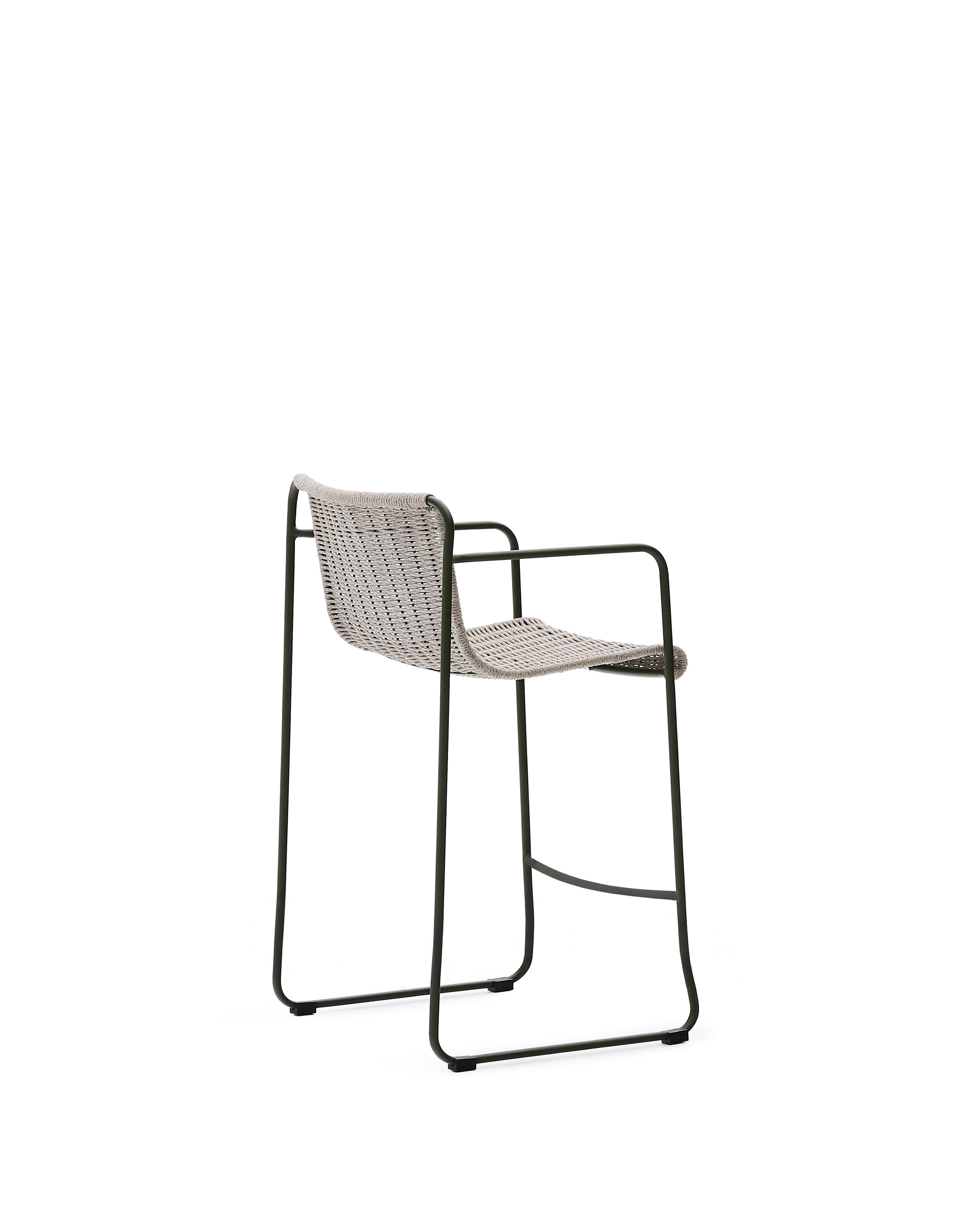 Maurina stool in green galvanised steel and ecru and grey rope cord 64,5cm - Product Image