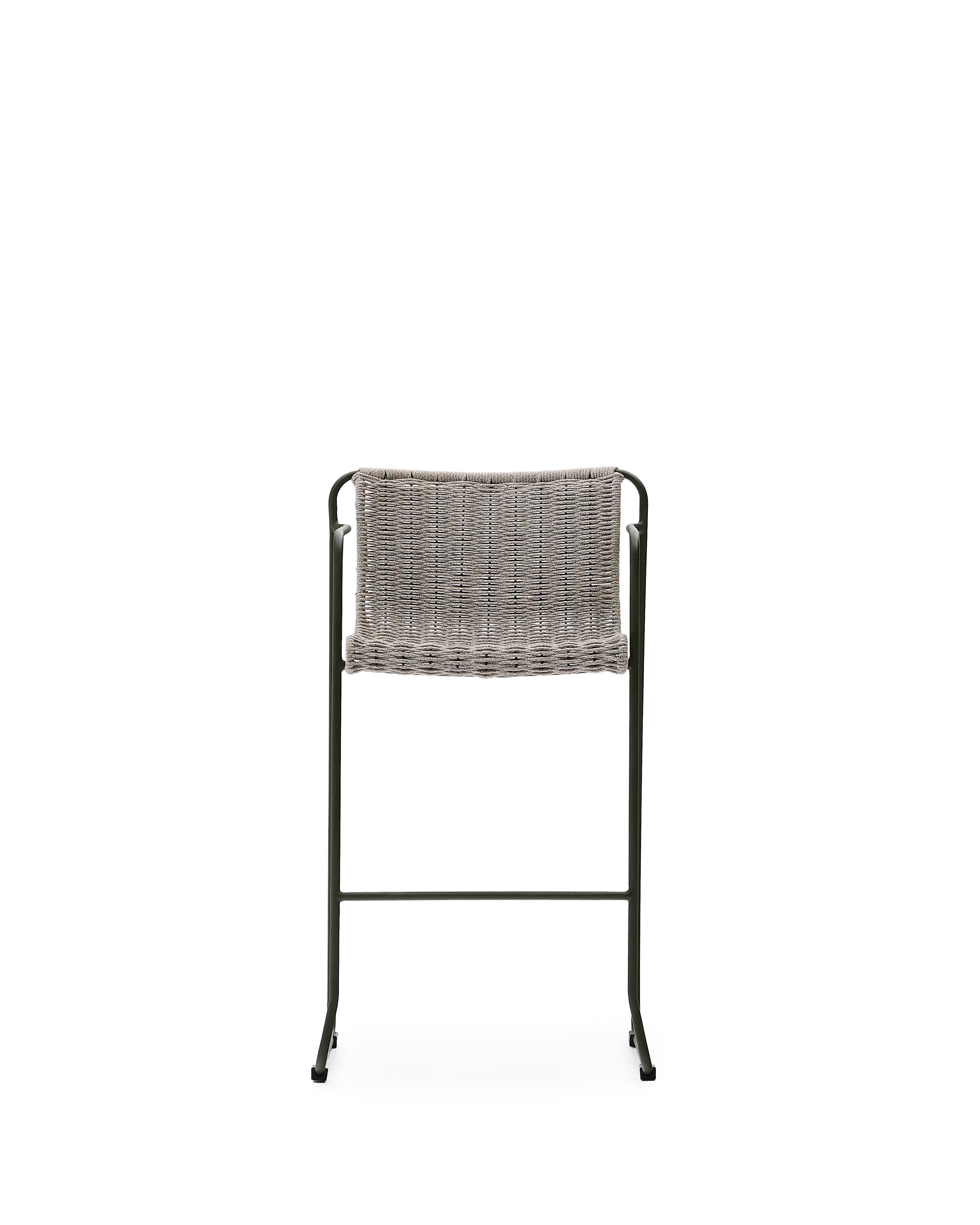 Maurina stool in green galvanised steel and ecru and grey rope cord 64,5cm - Product Image