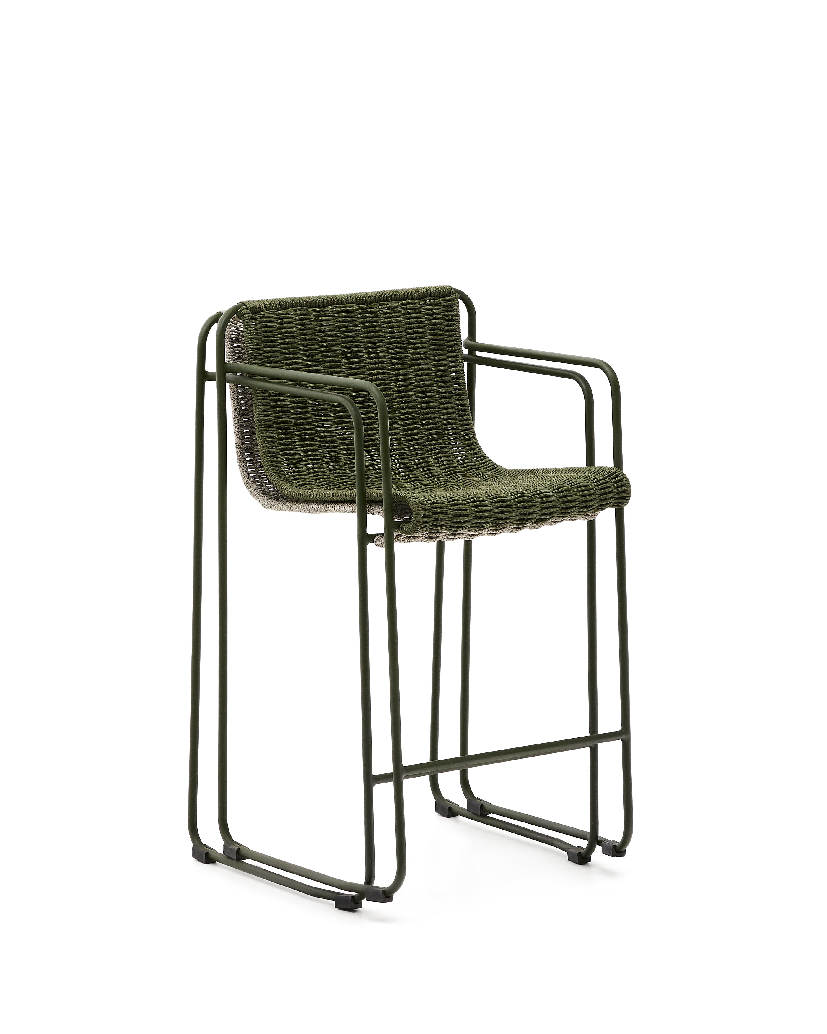 Maurina stool in green galvanised steel and ecru and grey rope cord 64,5cm - Product Image