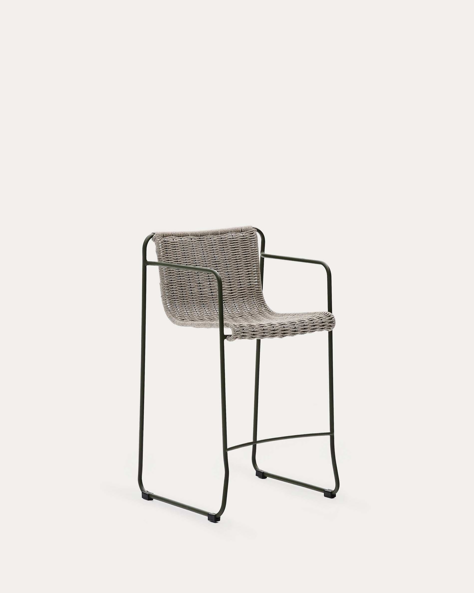 Maurina stool in green galvanised steel and ecru and grey rope cord 64,5cm - Product View
