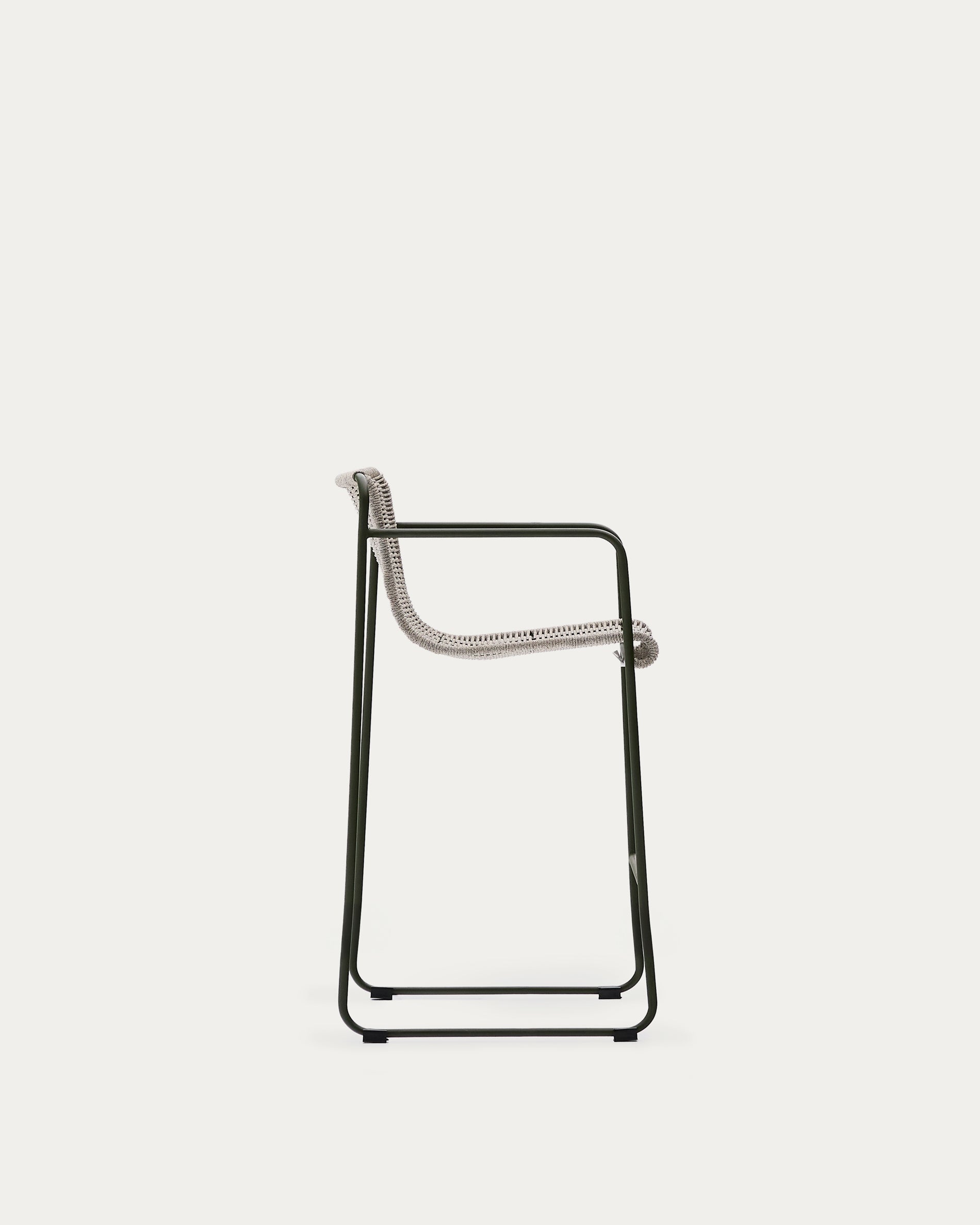 Maurina stool in green galvanised steel and ecru and grey rope cord 64,5cm - Product View