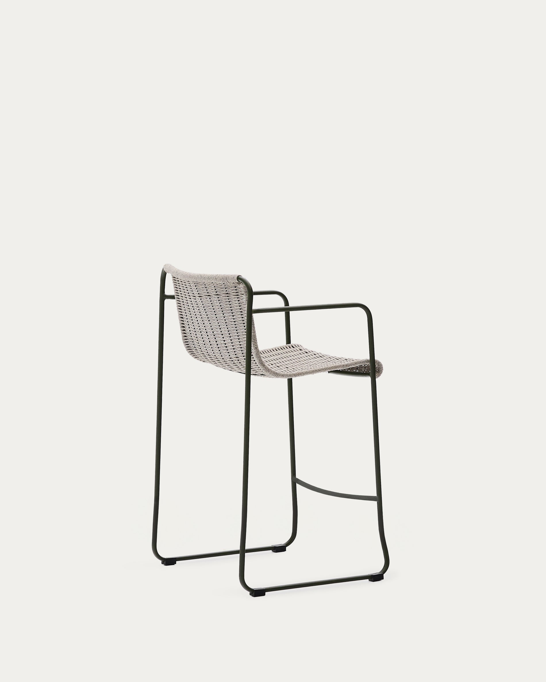 Maurina stool in green galvanised steel and ecru and grey rope cord 64,5cm - Product View