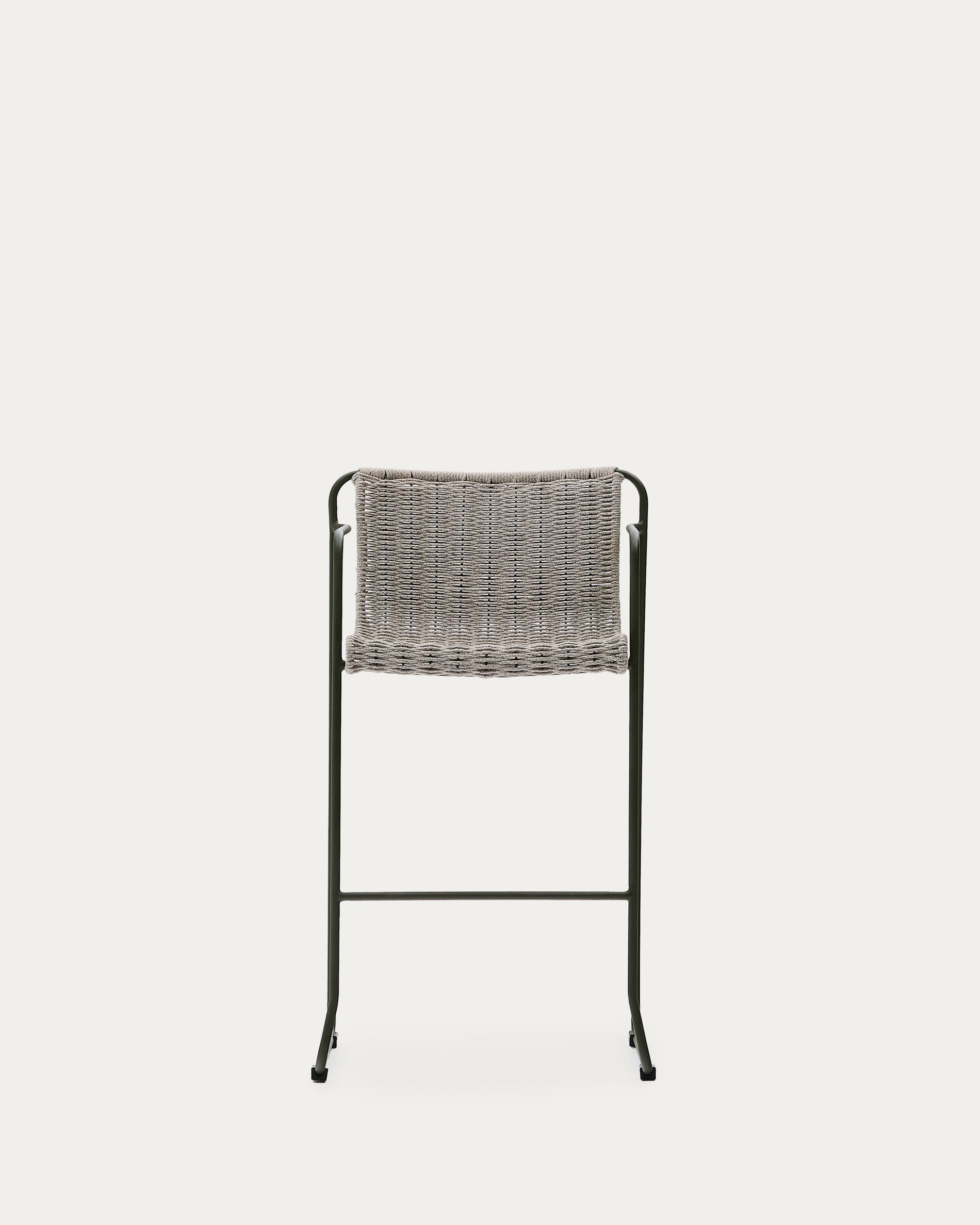 Maurina stool in green galvanised steel and ecru and grey rope cord 64,5cm - Product View