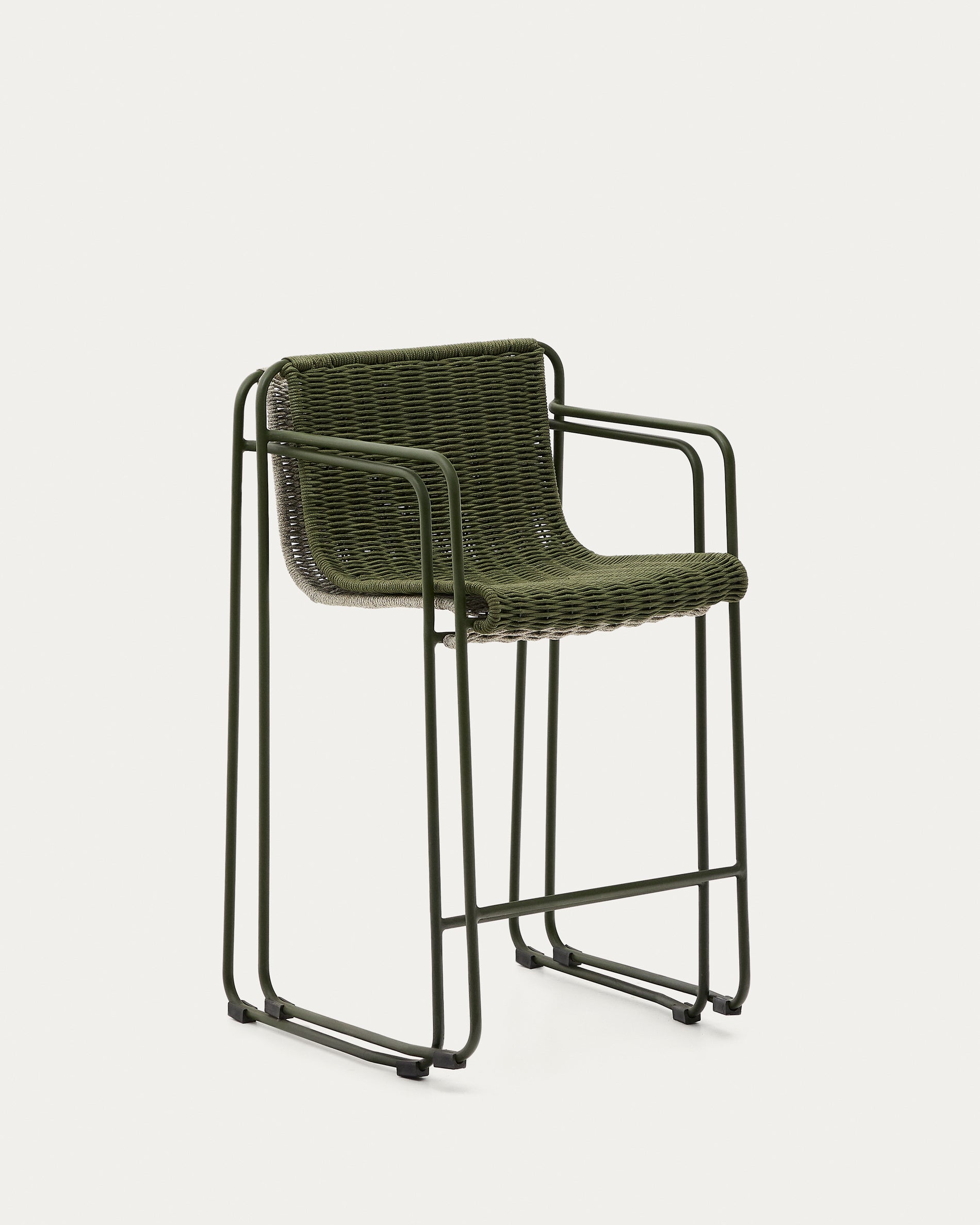 Maurina stool in green galvanised steel and ecru and grey rope cord 64,5cm - Product View