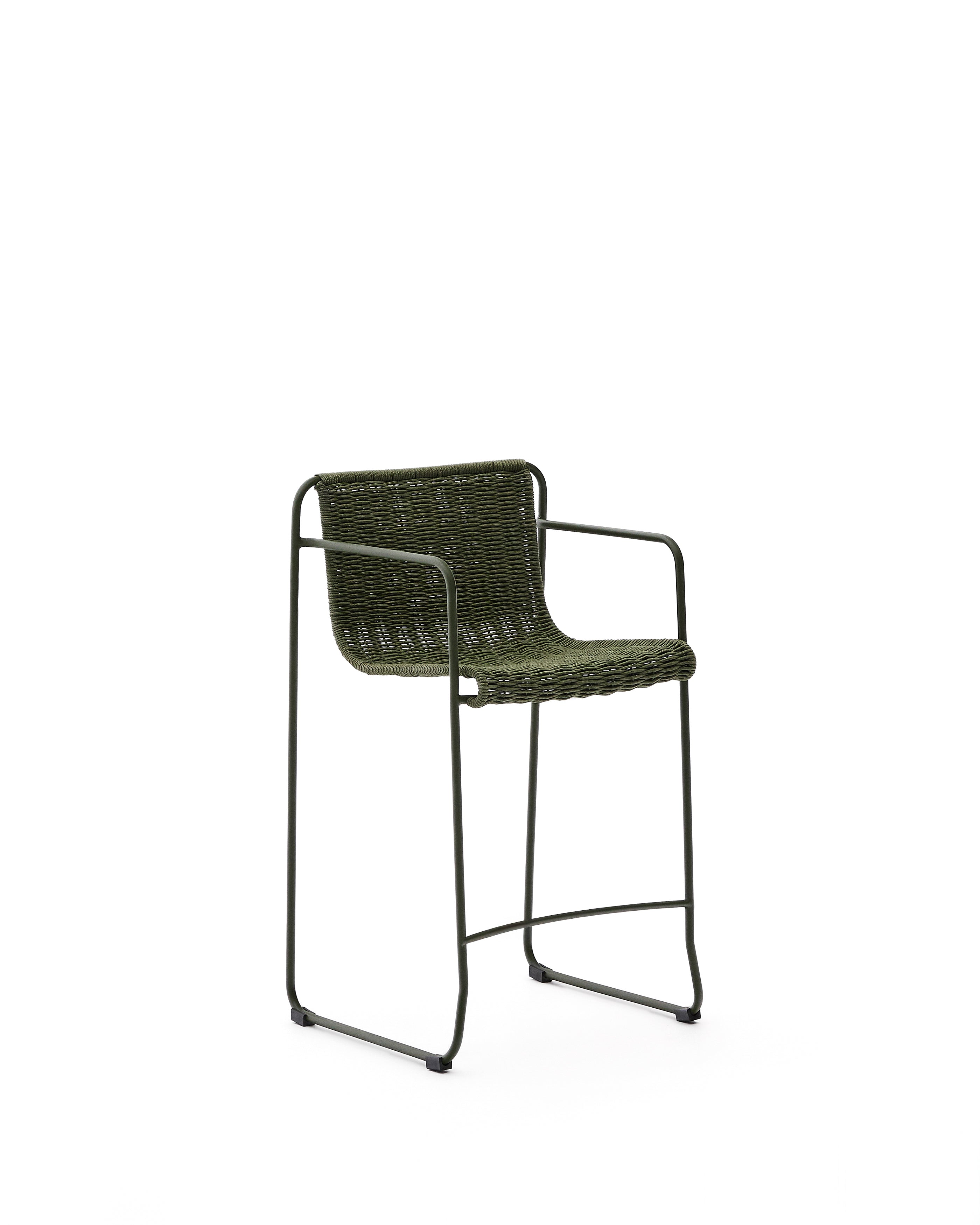 Maurina stool in green galvanised steel and green rope cord 64,5cm - Product Image