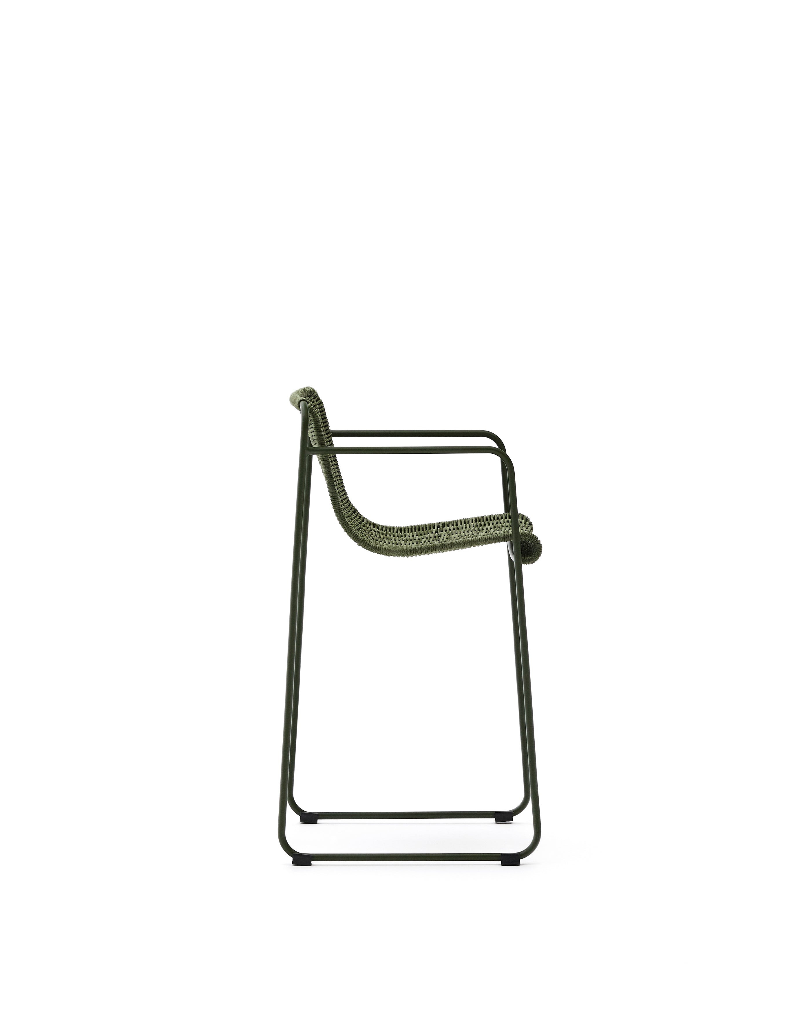 Maurina stool in green galvanised steel and green rope cord 64,5cm - Product Image