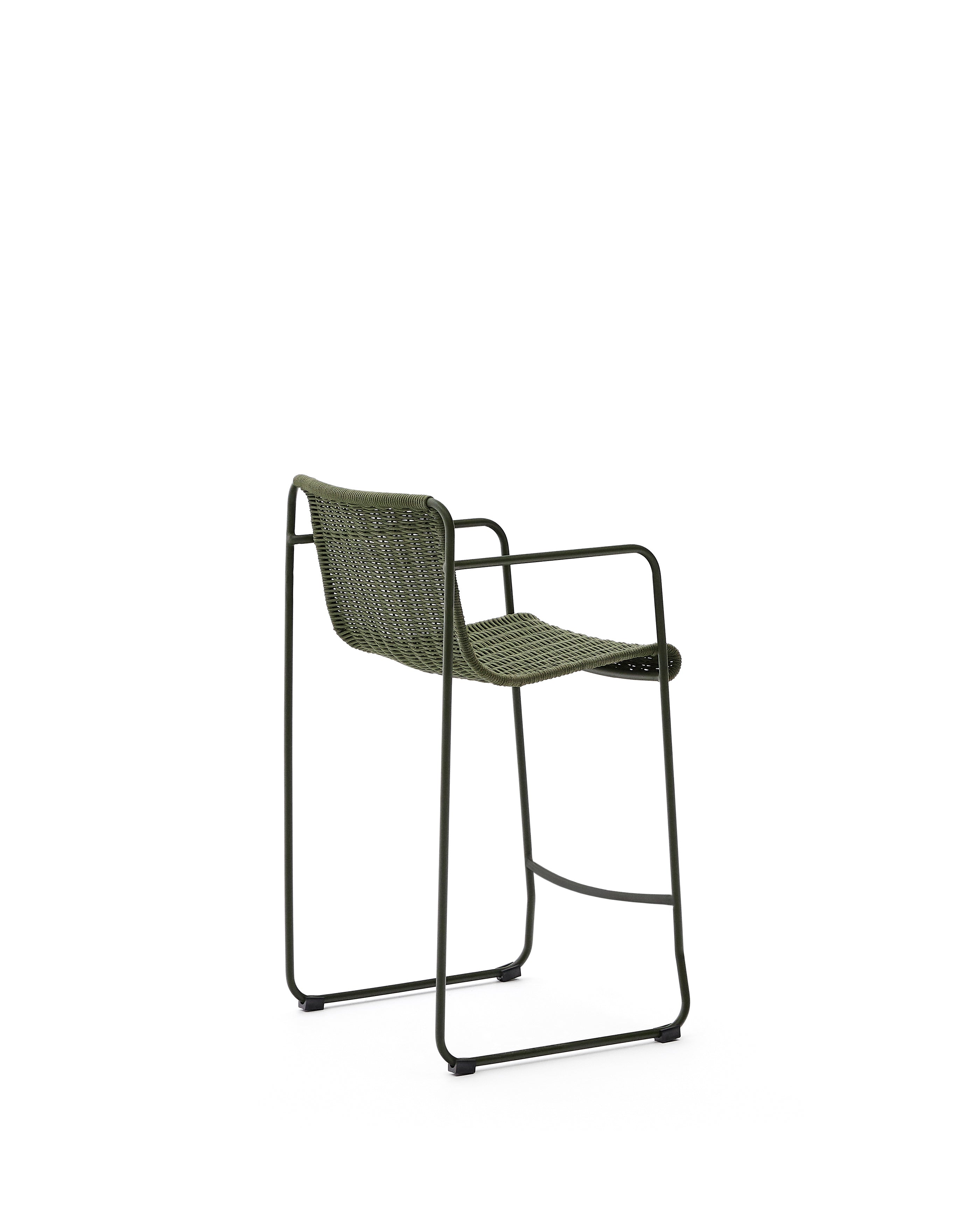 Maurina stool in green galvanised steel and green rope cord 64,5cm - Product Image