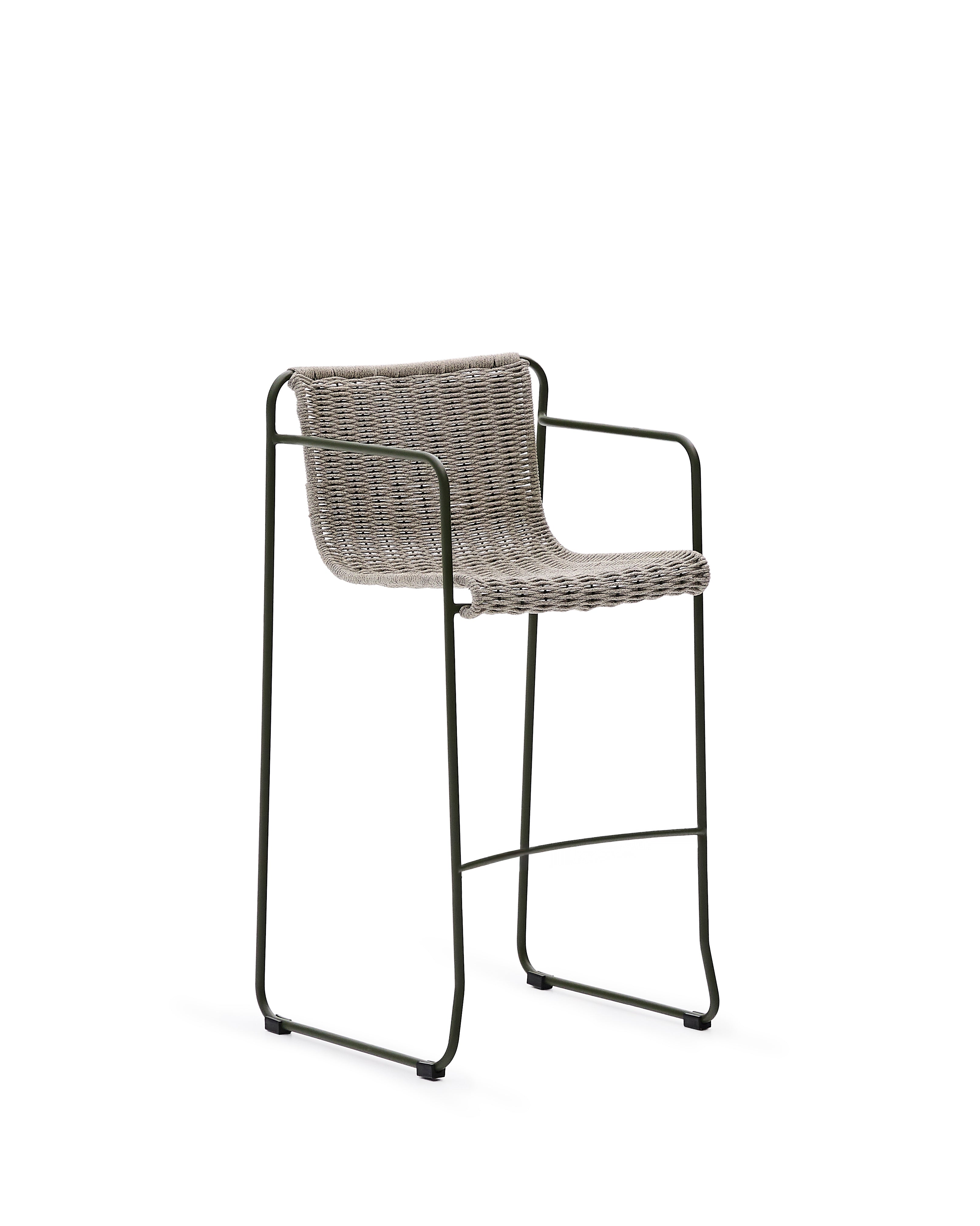 Maurina stool in green galvanised steel and ecru and grey rope cord 74,5cm - Product Image