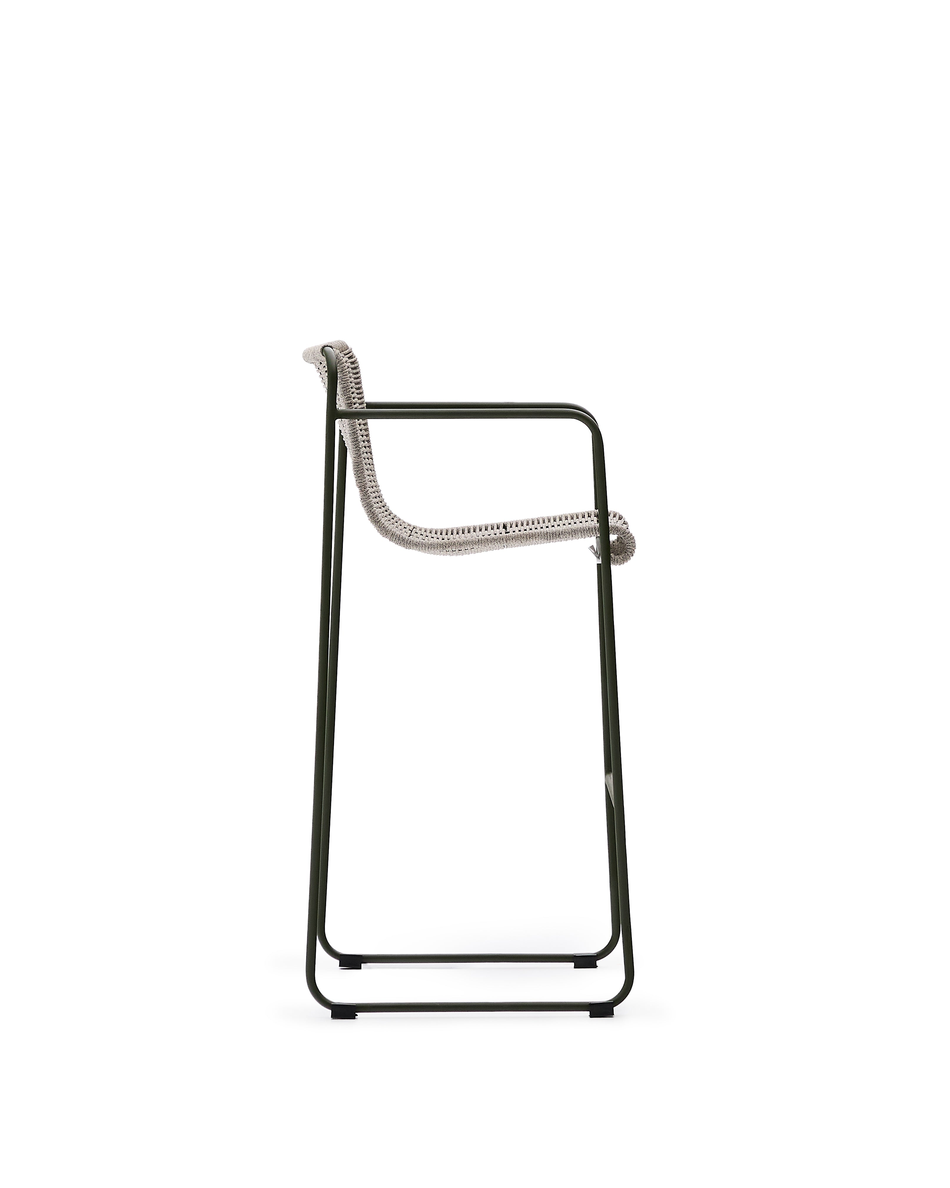 Maurina stool in green galvanised steel and ecru and grey rope cord 74,5cm - Product Image