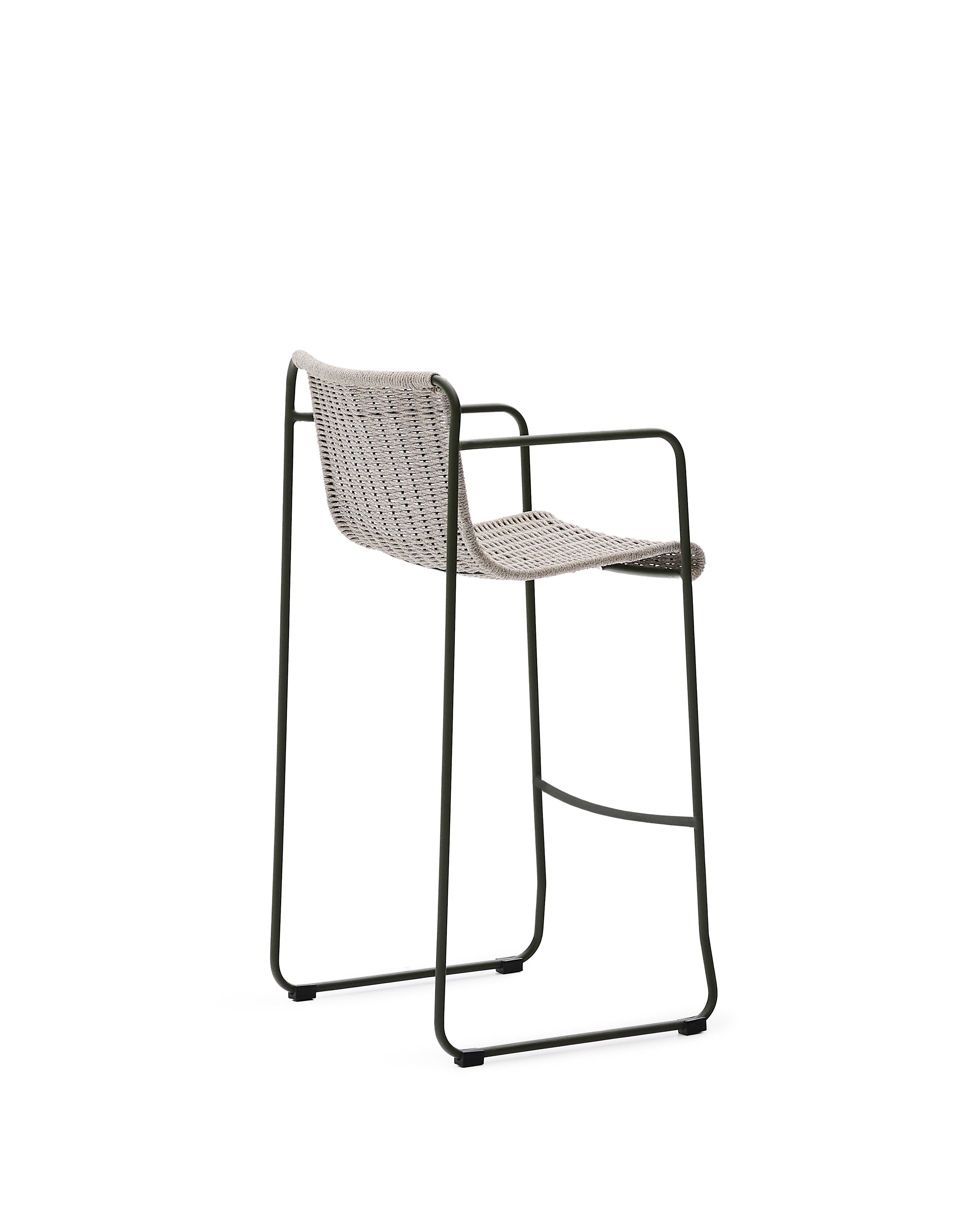 Maurina stool in green galvanised steel and ecru and grey rope cord 74,5cm - Product Image