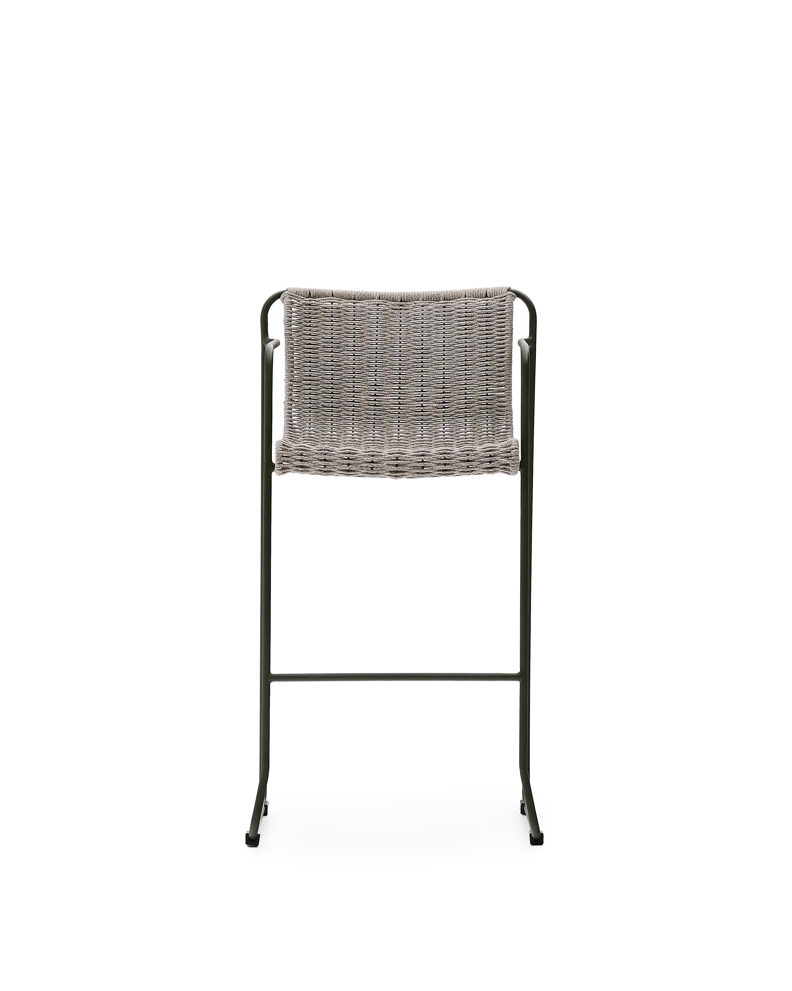 Maurina stool in green galvanised steel and ecru and grey rope cord 74,5cm - Product Image