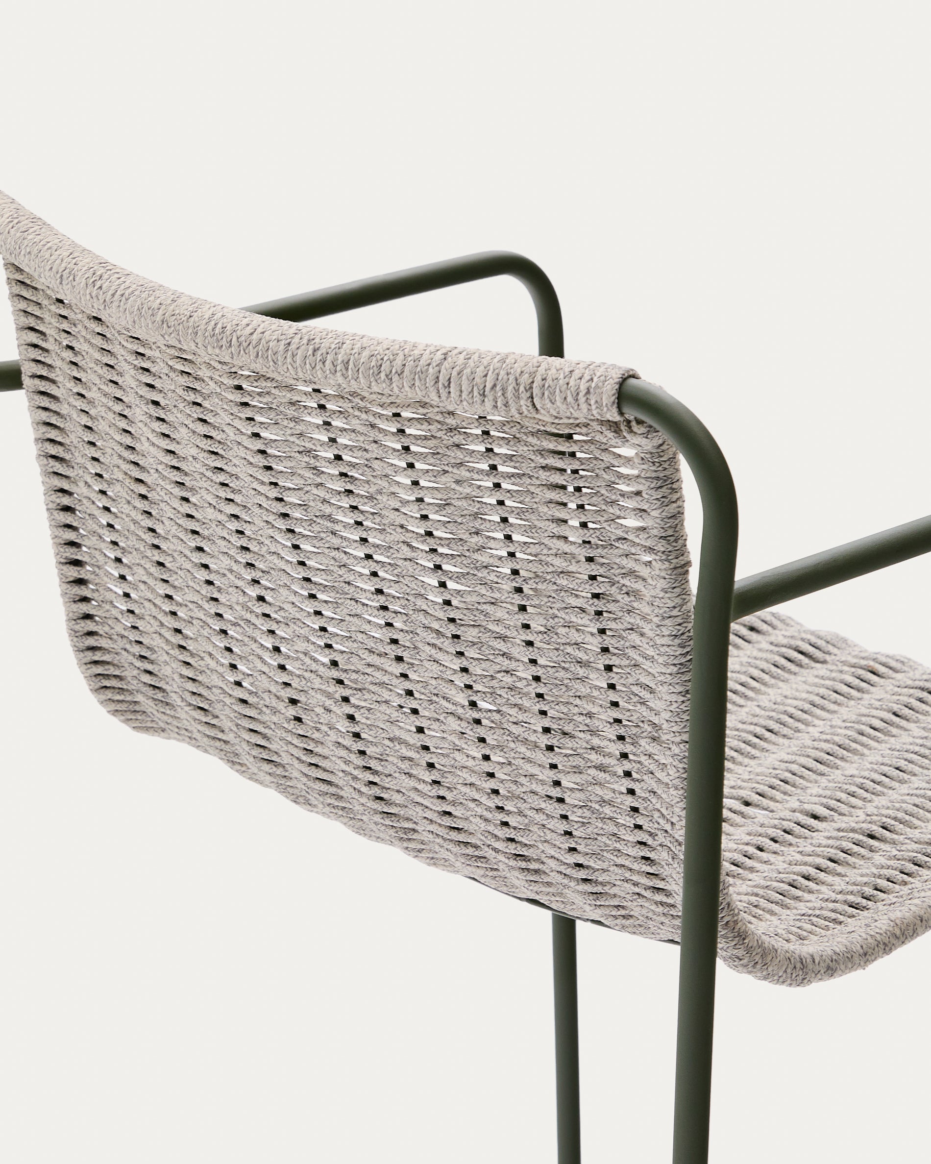 Maurina stool in green galvanised steel and ecru and grey rope cord 74,5cm - Detail