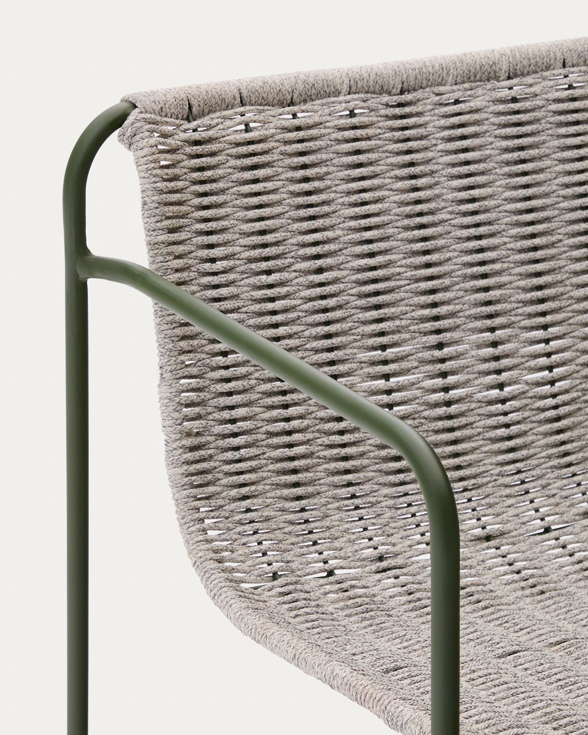 Maurina stool in green galvanised steel and ecru and grey rope cord 74,5cm - Detail
