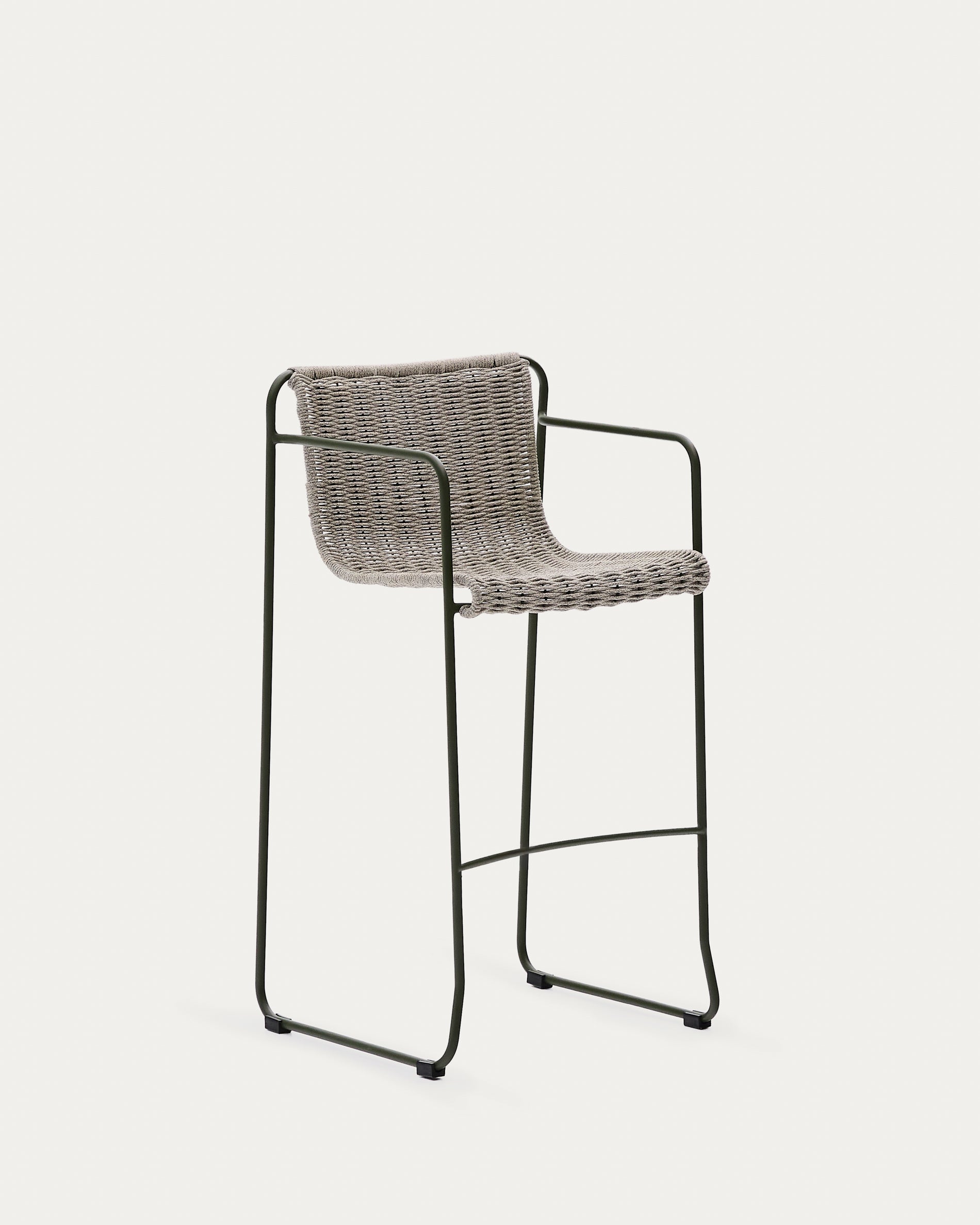 Maurina stool in green galvanised steel and ecru and grey rope cord 74,5cm - Product View