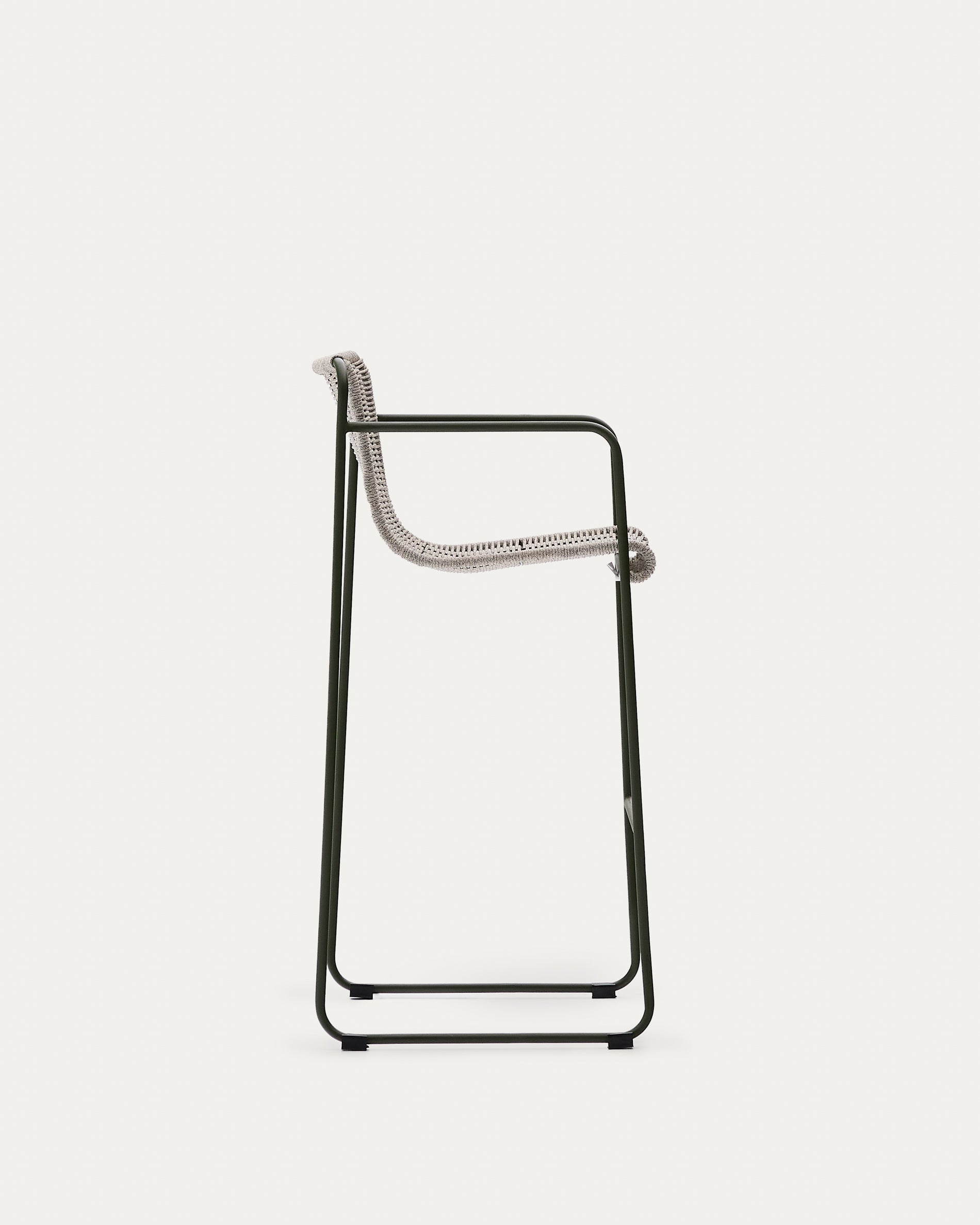 Maurina stool in green galvanised steel and ecru and grey rope cord 74,5cm - Product View