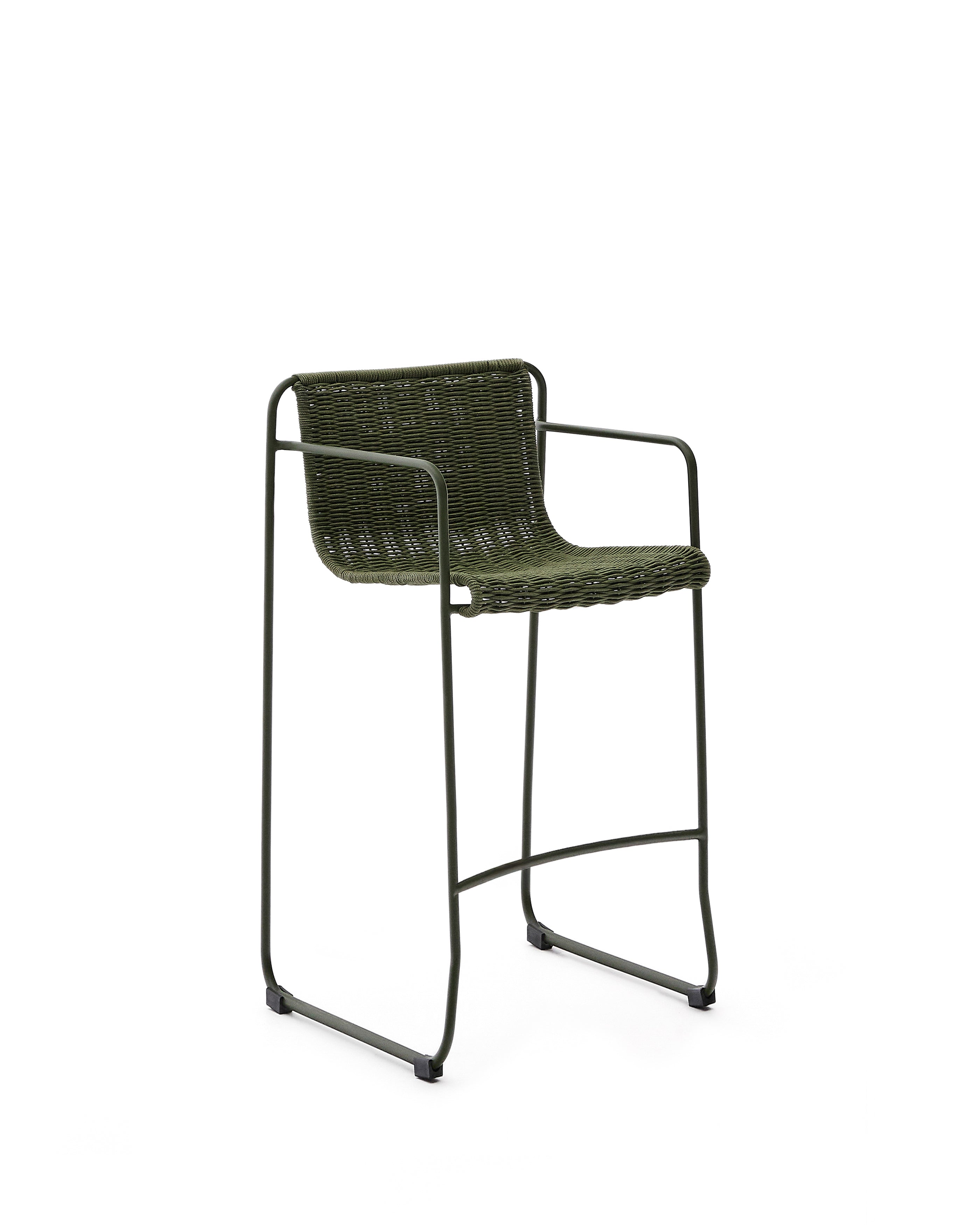 Maurina stackable stool in green galvanised steel and green rope cord 74,5cm - Product Image