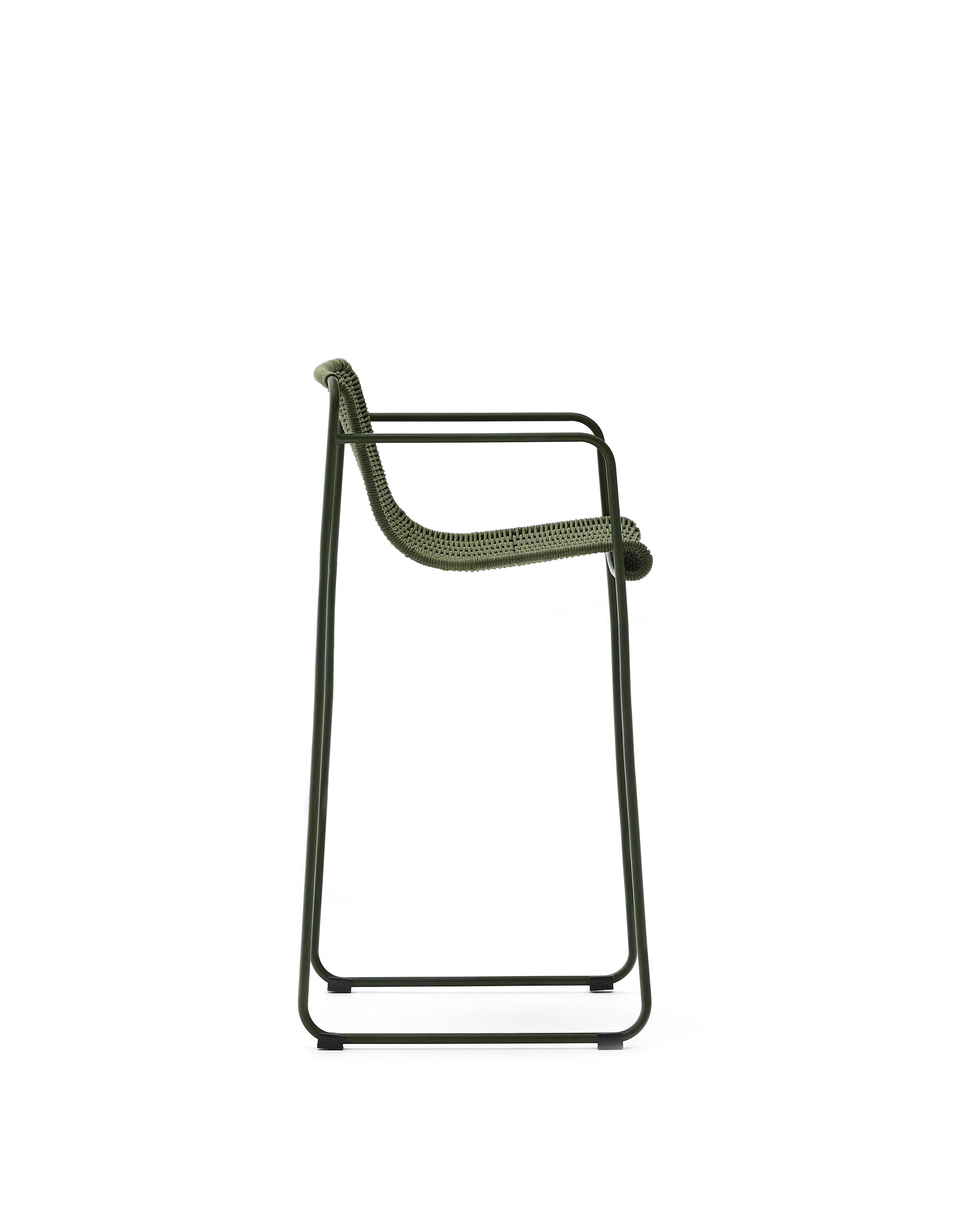Maurina stackable stool in green galvanised steel and green rope cord 74,5cm - Product Image