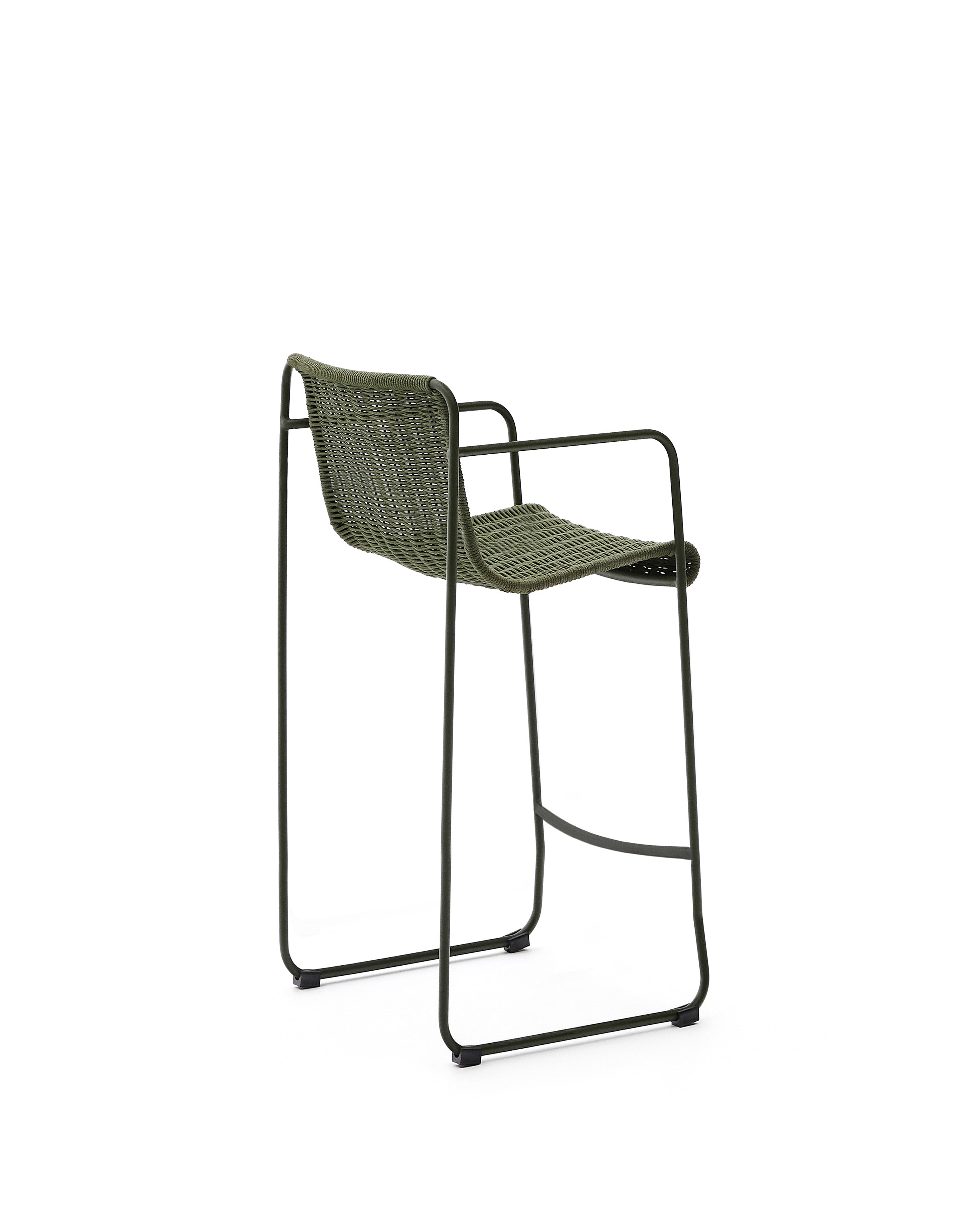 Maurina stackable stool in green galvanised steel and green rope cord 74,5cm - Product Image