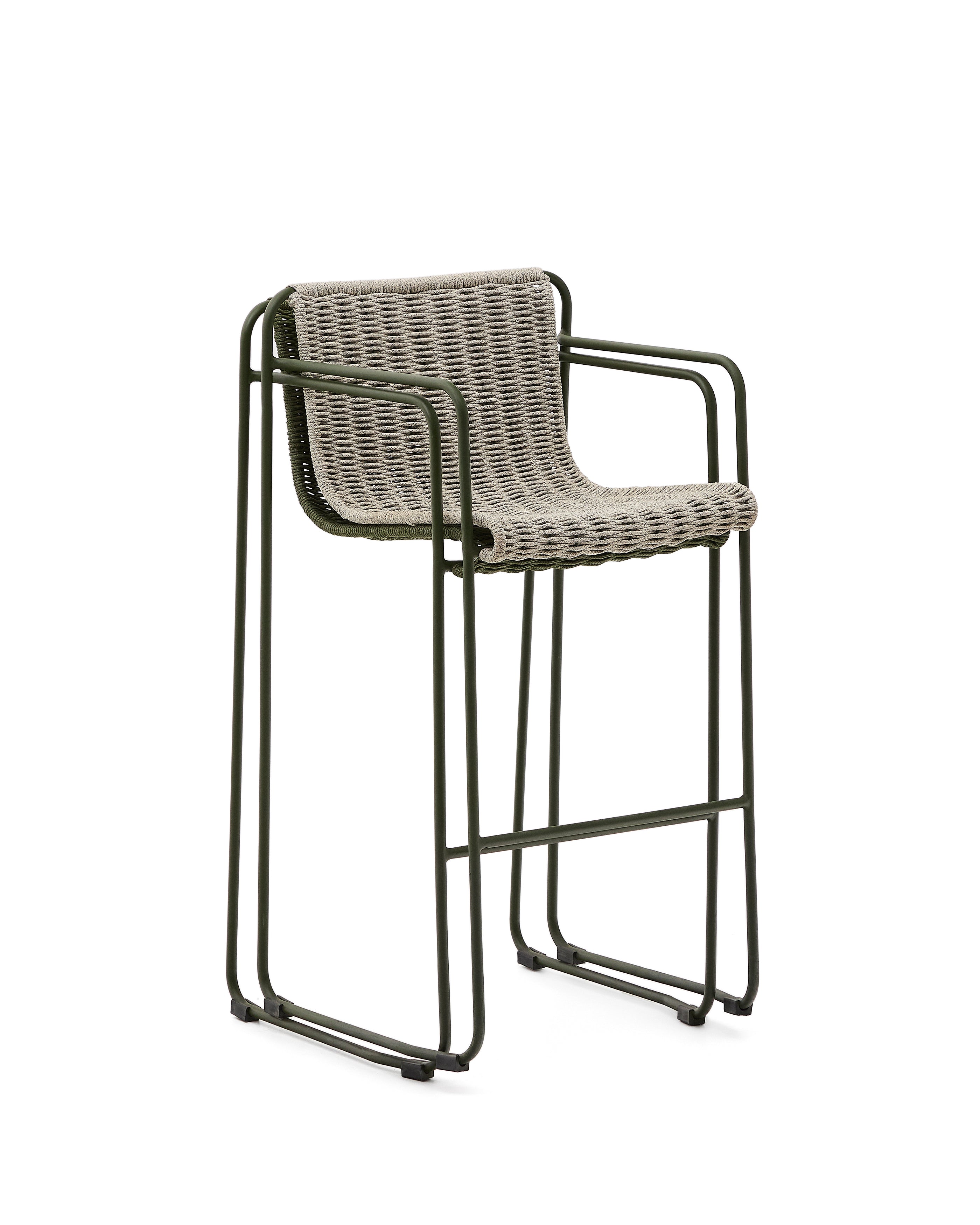 Maurina stackable stool in green galvanised steel and green rope cord 74,5cm - Product Image