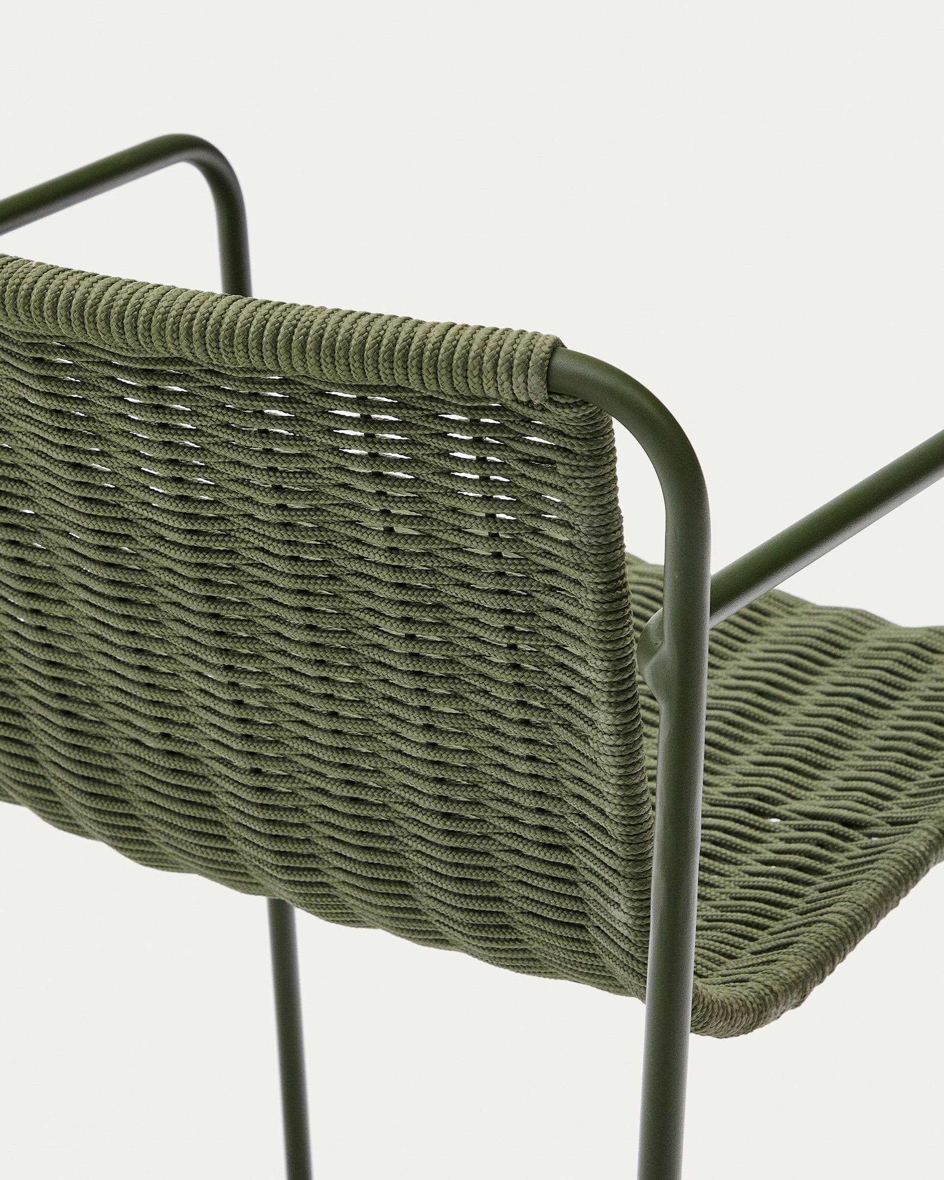 Maurina stackable stool in green galvanised steel and green rope cord 74,5cm - Detail