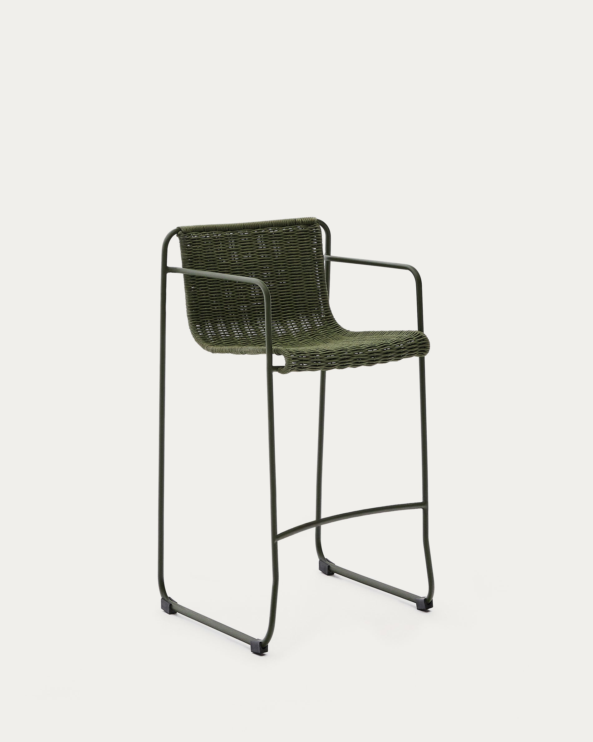 Maurina stackable stool in green galvanised steel and green rope cord 74,5cm - Product View