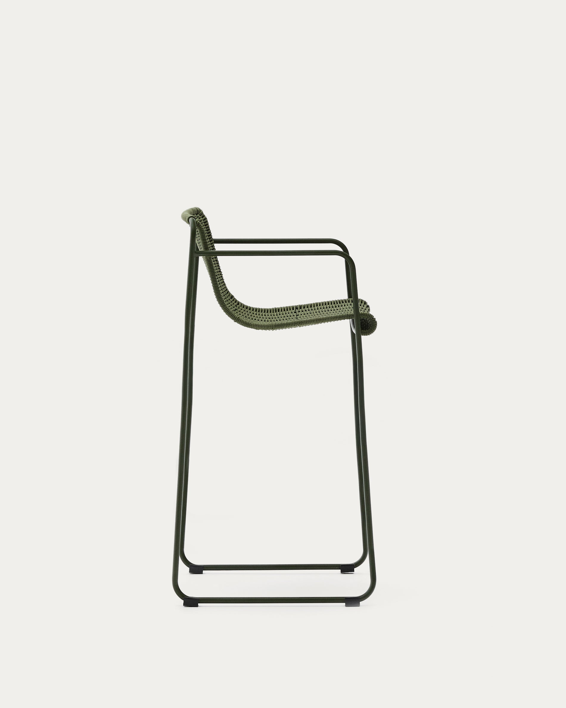 Maurina stackable stool in green galvanised steel and green rope cord 74,5cm - Product View