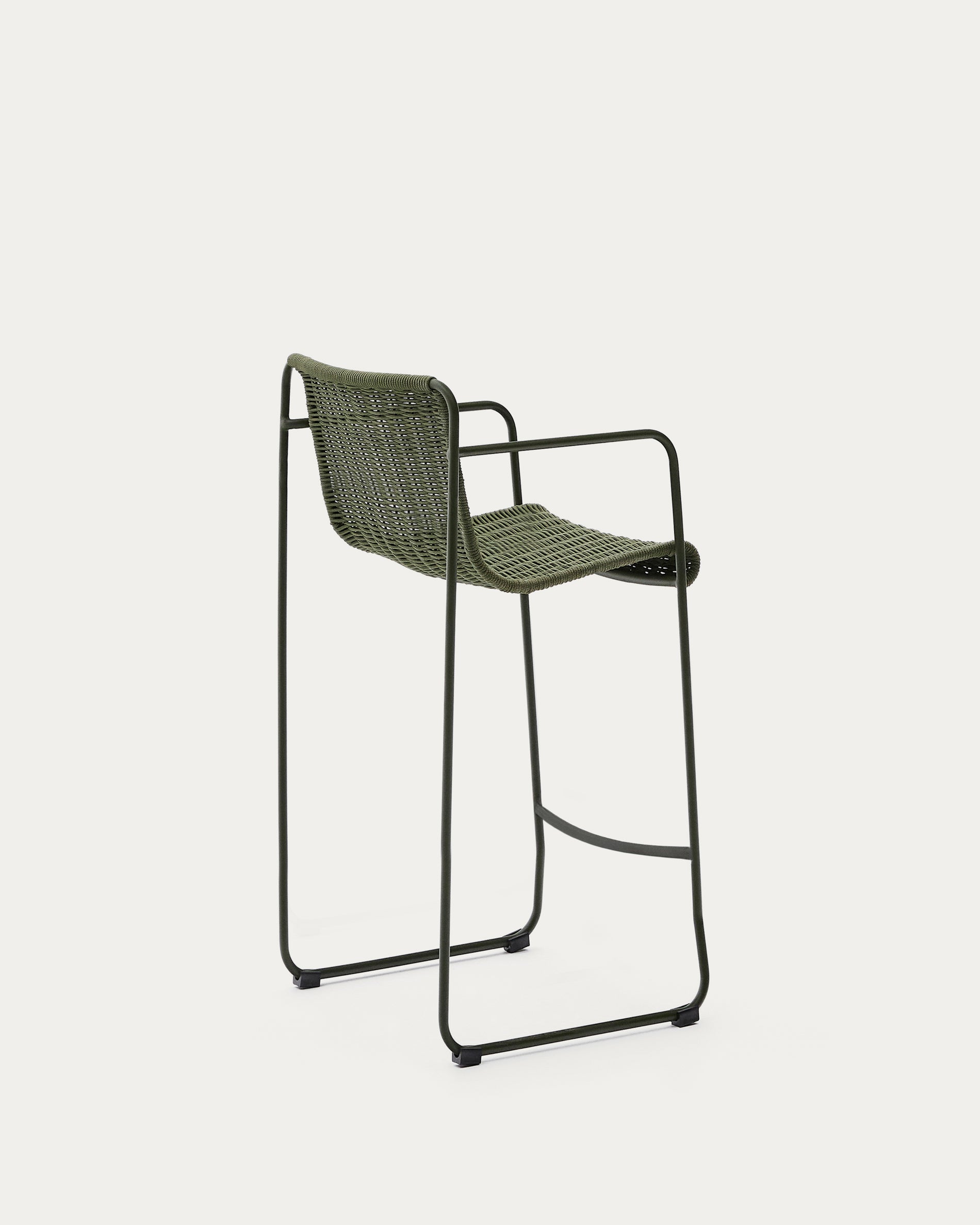 Maurina stackable stool in green galvanised steel and green rope cord 74,5cm - Product View