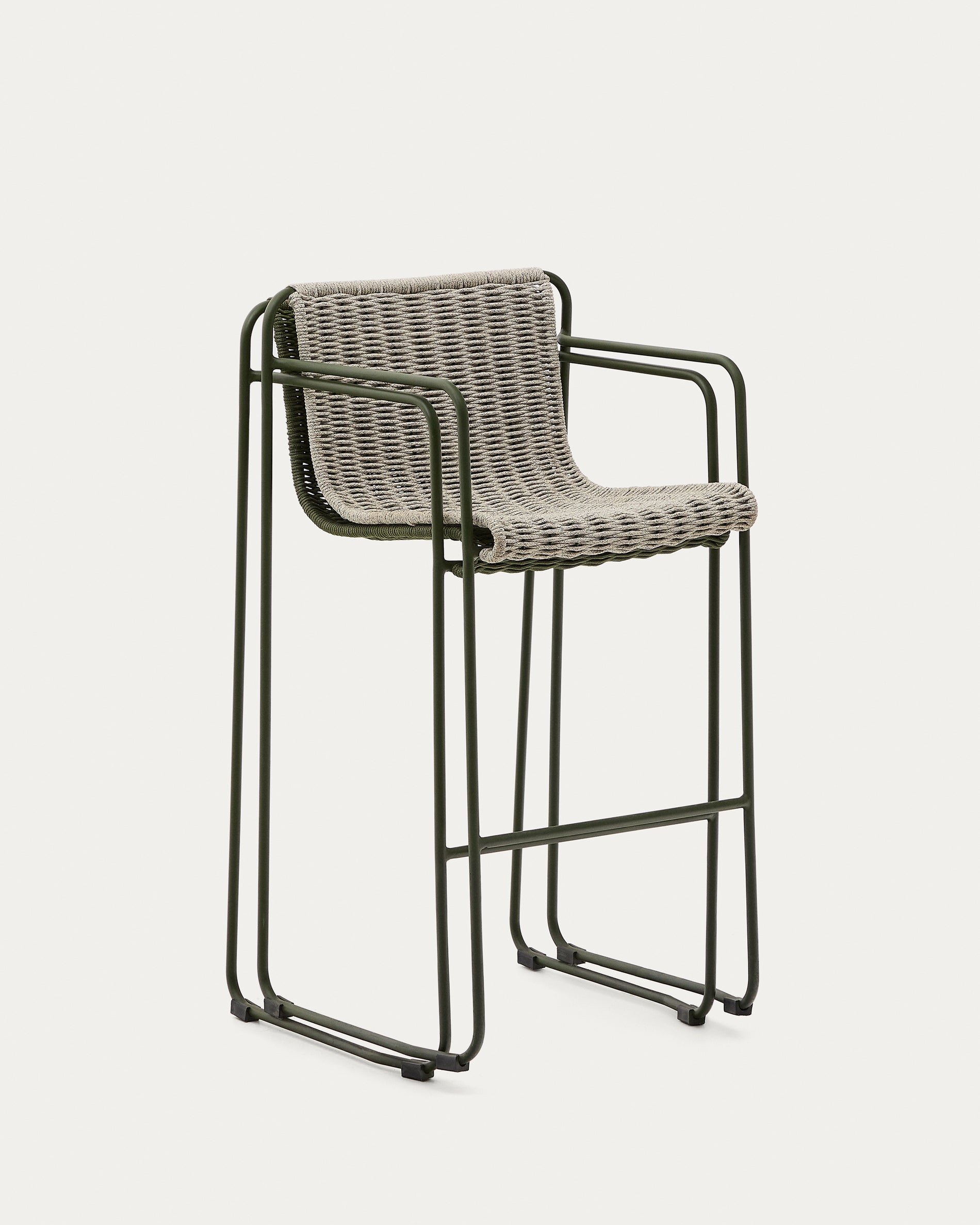 Maurina stackable stool in green galvanised steel and green rope cord 74,5cm - Product View