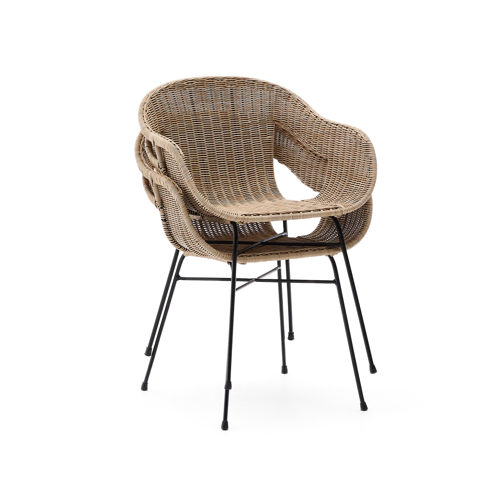 Eltiera stackable chair made of synthetic rattan with black steel structure