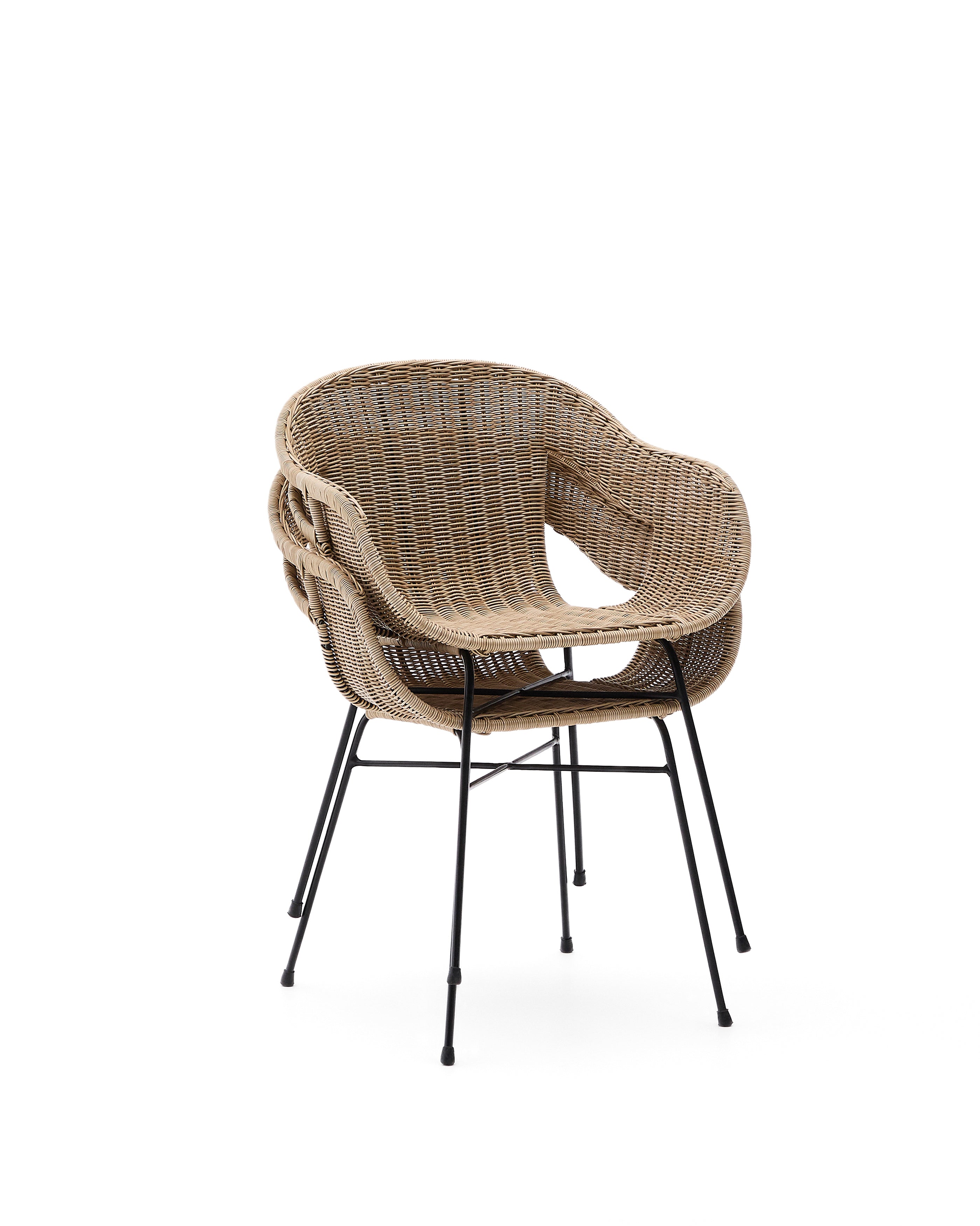 Eltiera stackable chair made of synthetic rattan with black steel structure