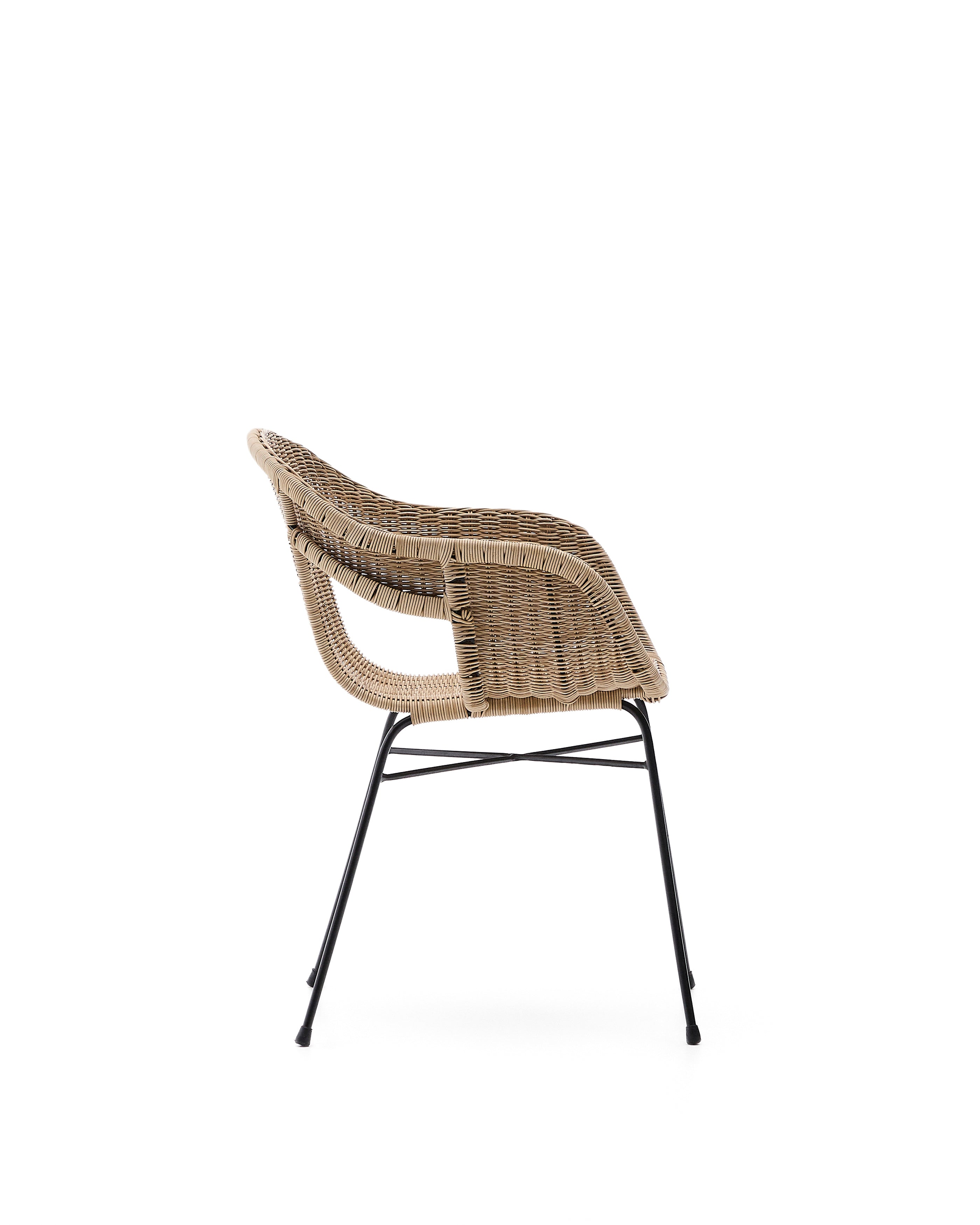 Eltiera stackable chair made of synthetic rattan with black steel structure